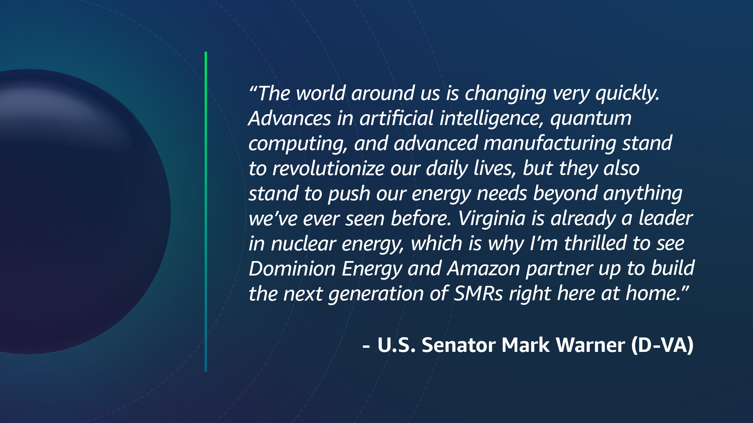 US Senator Warner's statement on AI, quantum computing, and nuclear energy