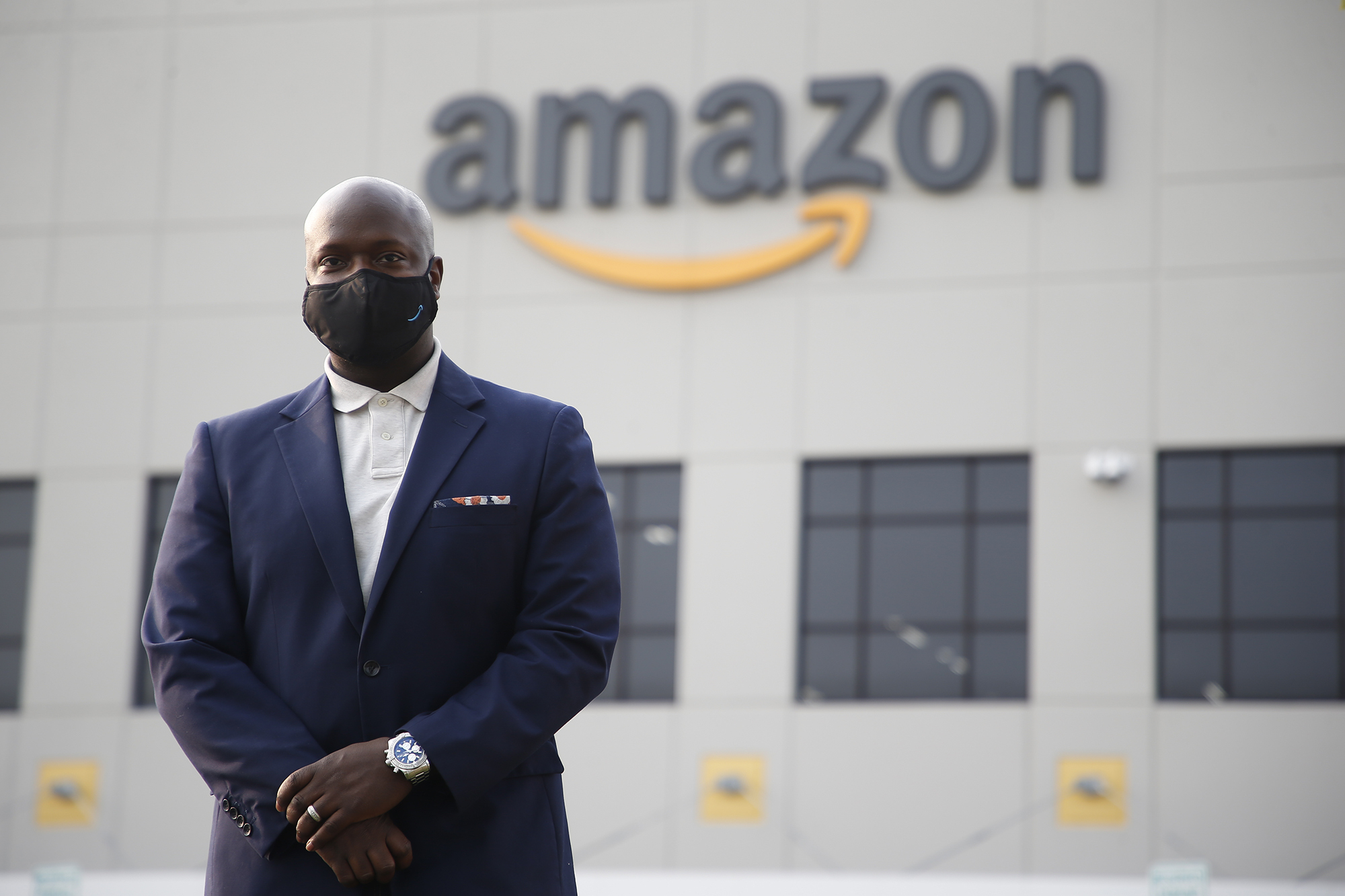 Amazon VP of HR in operations, Ofori Agboka visits a fulfillment center near Detroit to show safety measures taken by the company during the pandemic