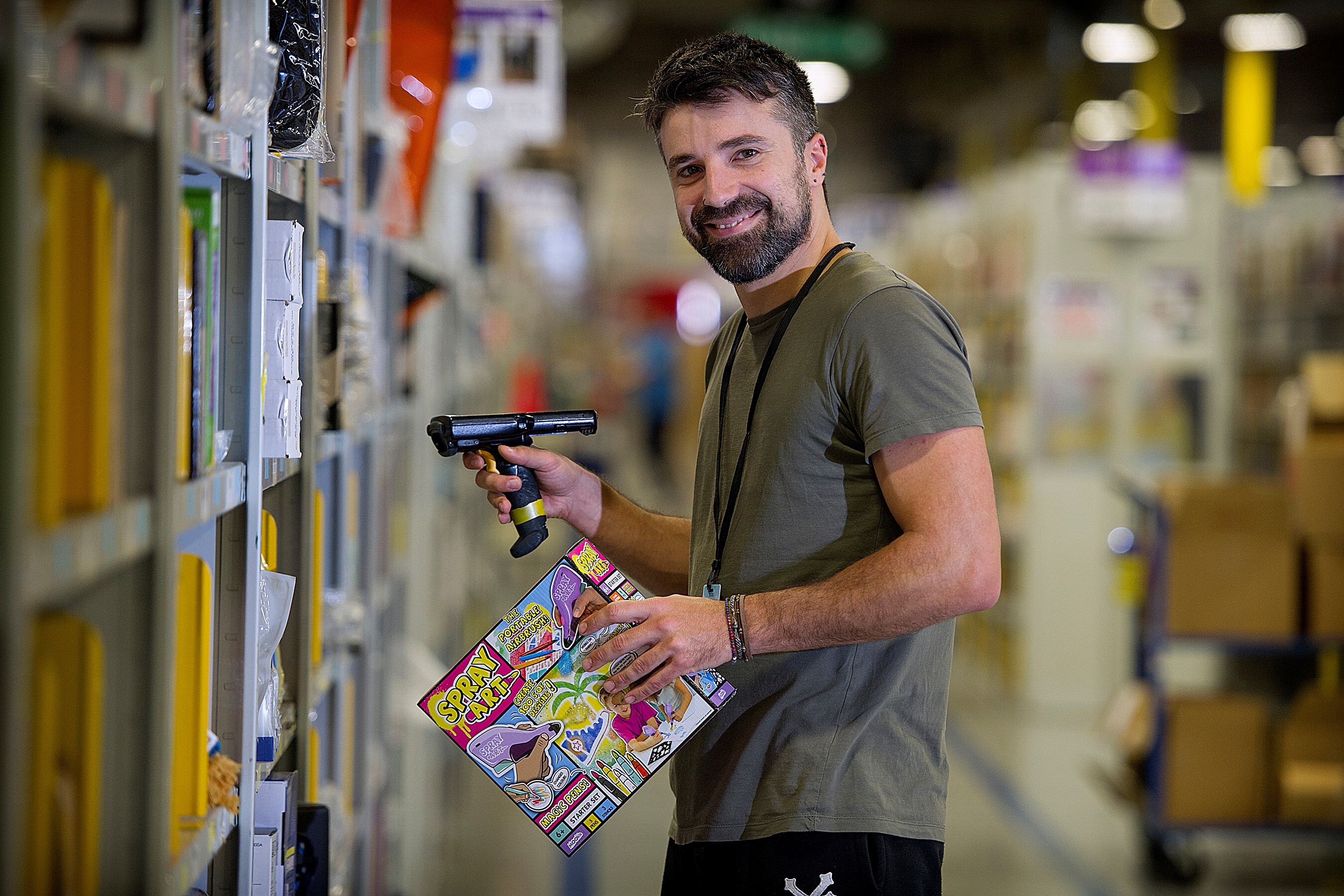 Fotis Karounias, fulfilment centre employee at Amazon in Gourock, pictured at work