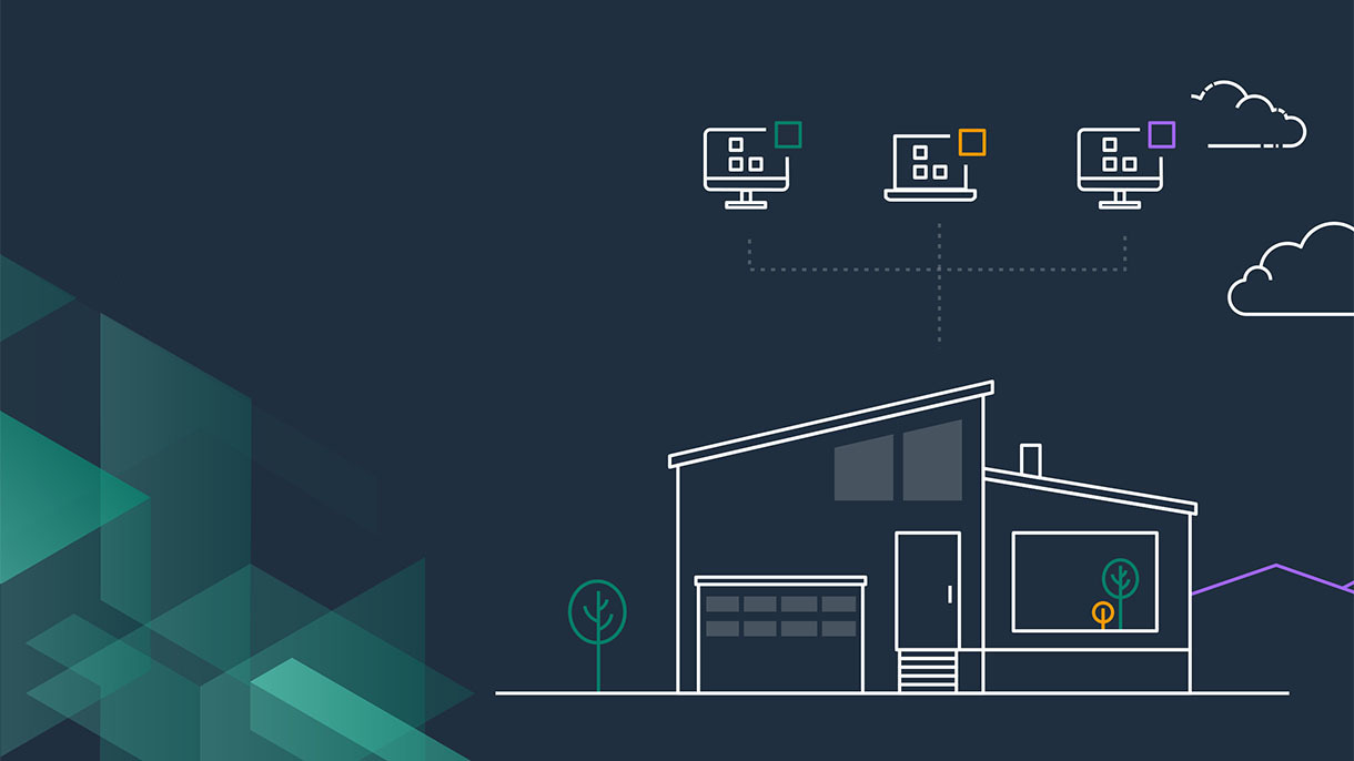 An illustration that shows 3 computers over a home, with additional visual details. Text says "In massively distributed computing projects, individuals can lend their spare compute power to a specific initiative. 