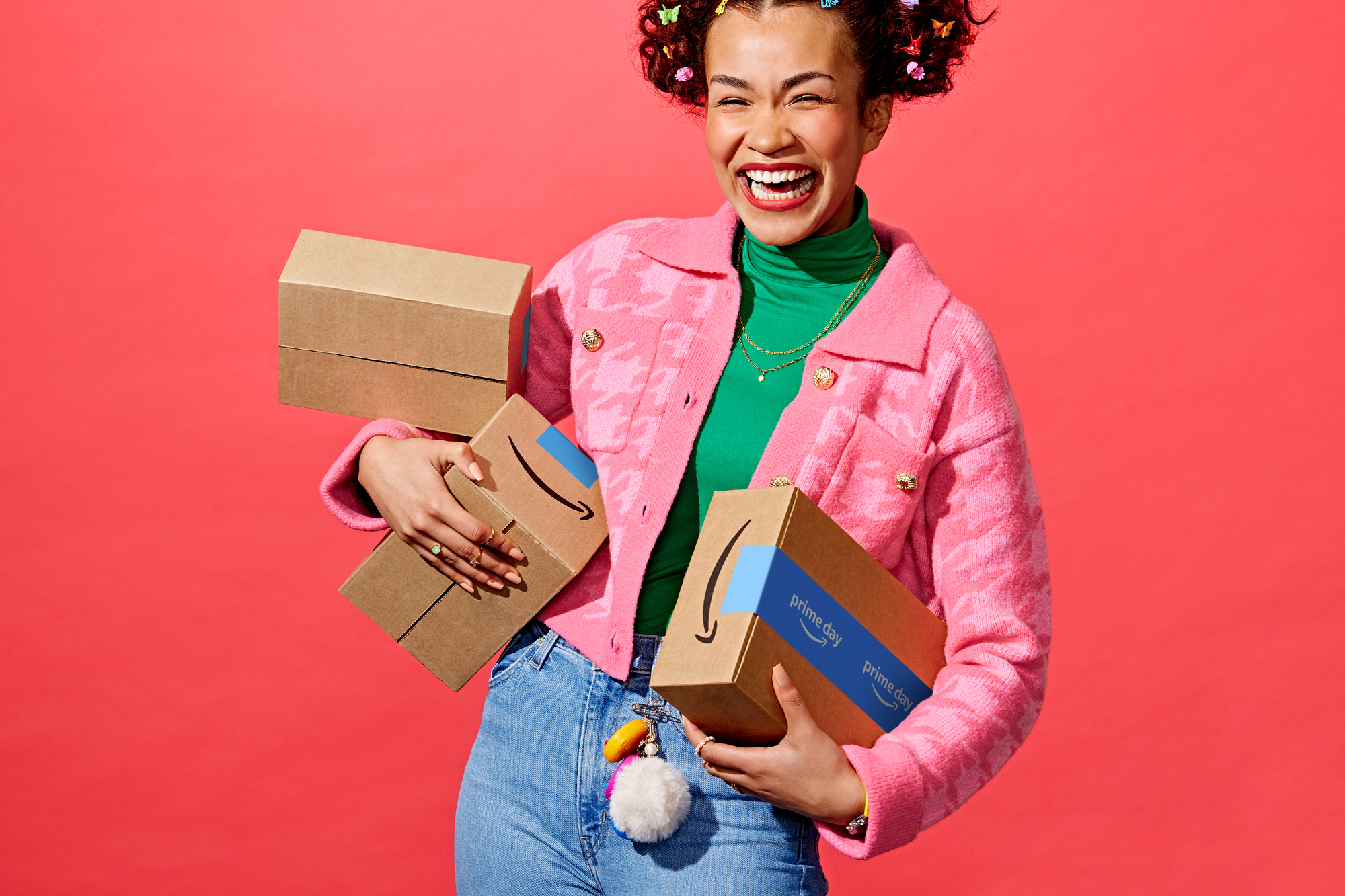 Woman holding Prime day boxes