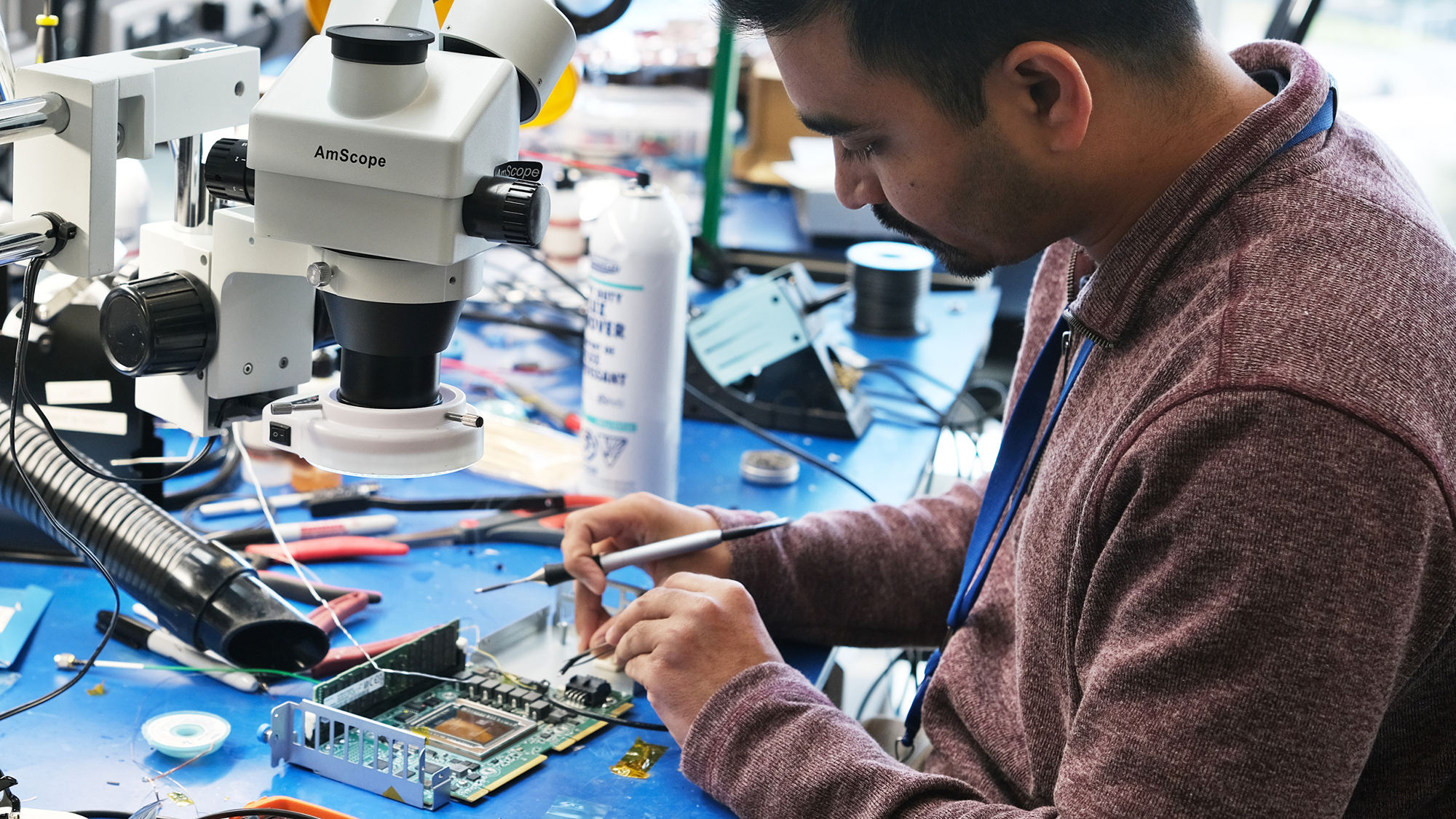 An engineer assembling hardware at Annapurna Labs. 