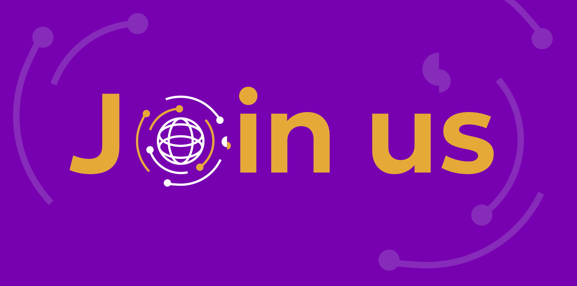 Purple banner with the orange words 'Join us'