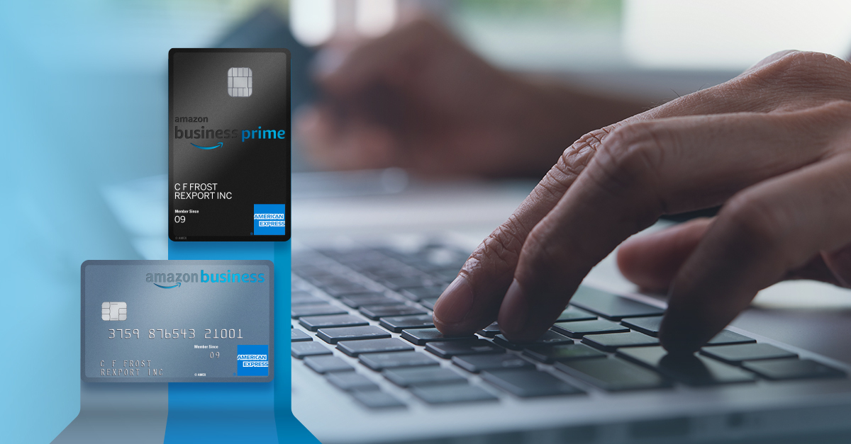 Amex business cards typing and a silver and black Amazon business Prime cards
