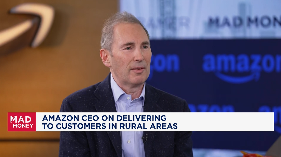 Amazon CEO Andy Jassy discussing expanding delivery to rural areas on CNBC Mad Money