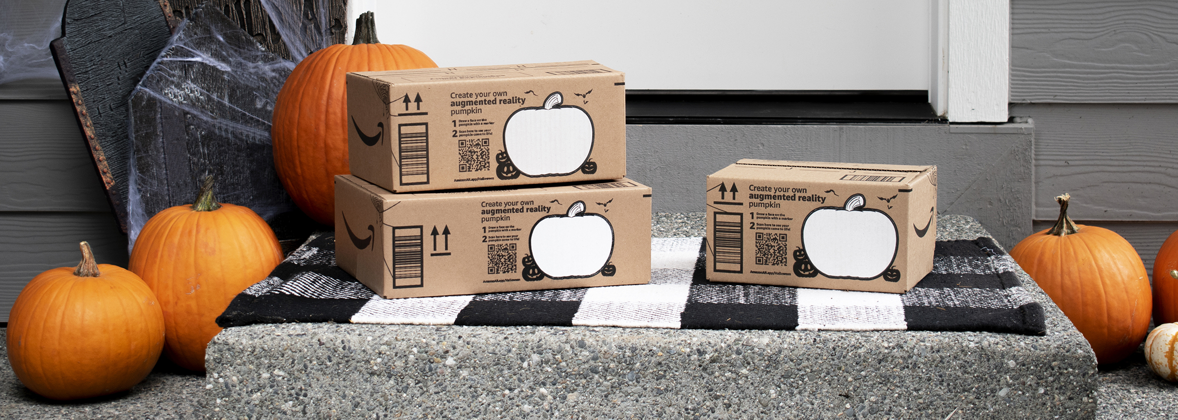 Amazon's augmented reality boxes include a pumpkin that customers can decorate and view in augmented reality. 