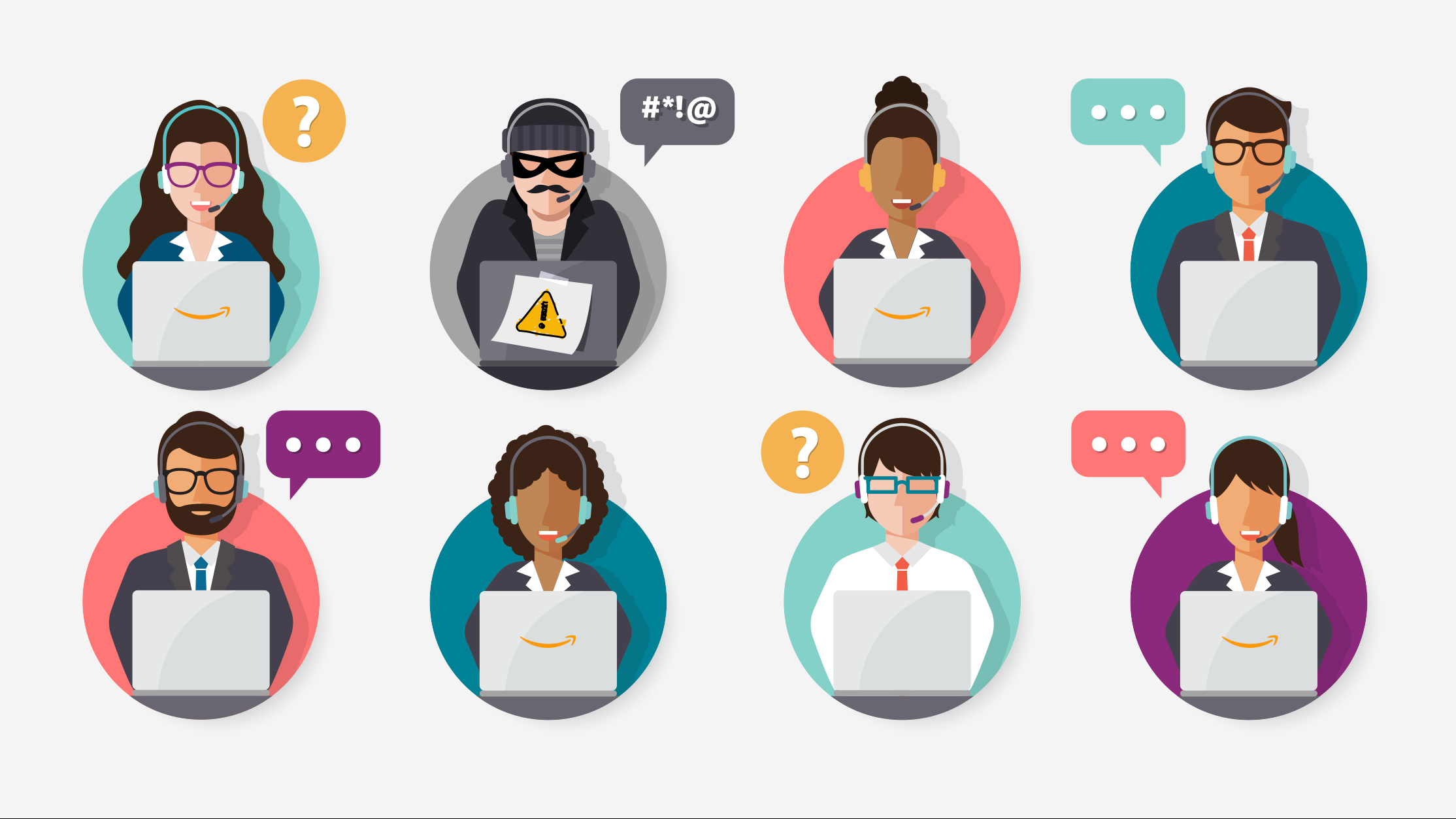 A graphic of eight people on laptops.