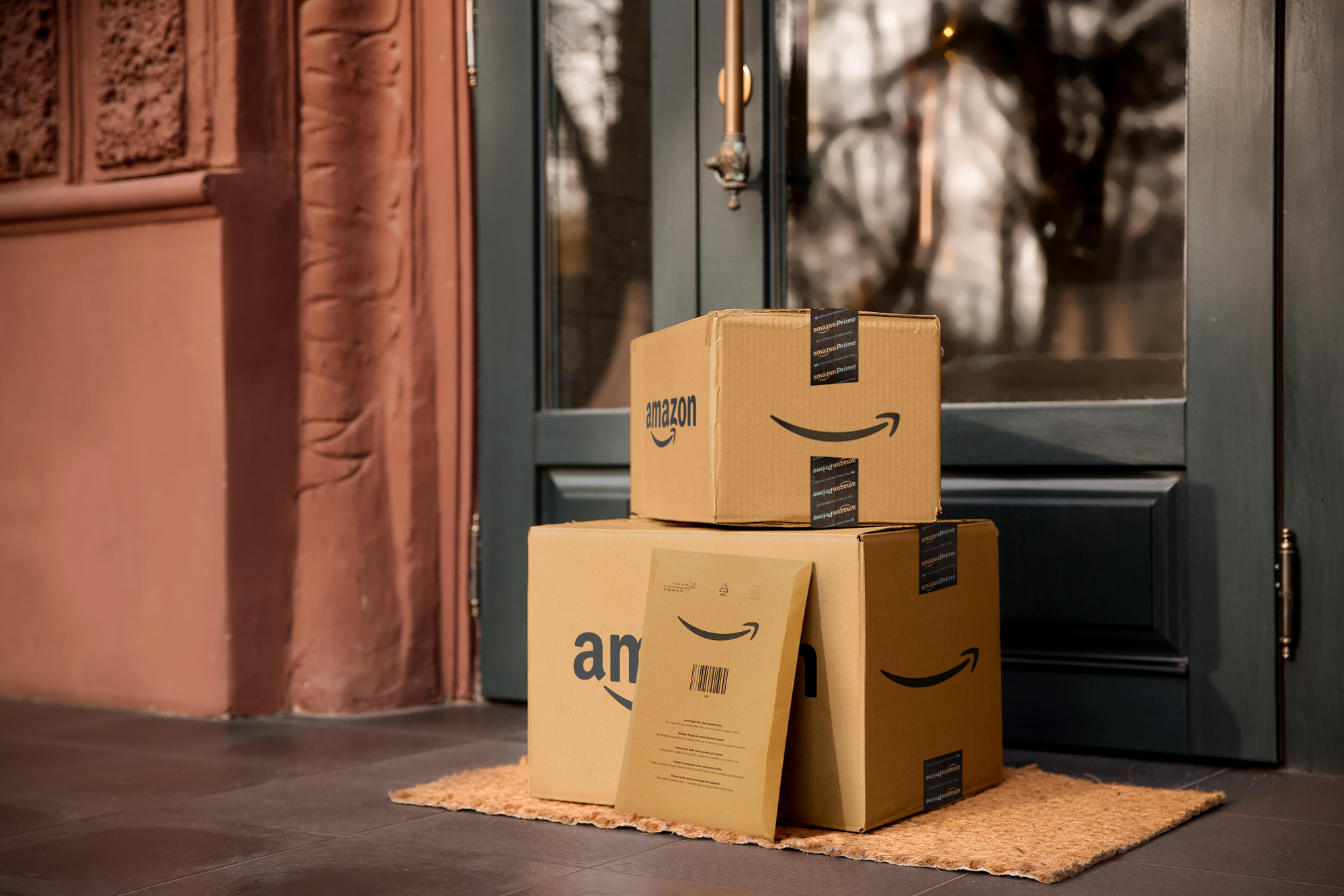 Amazon parcels waiting outside a door