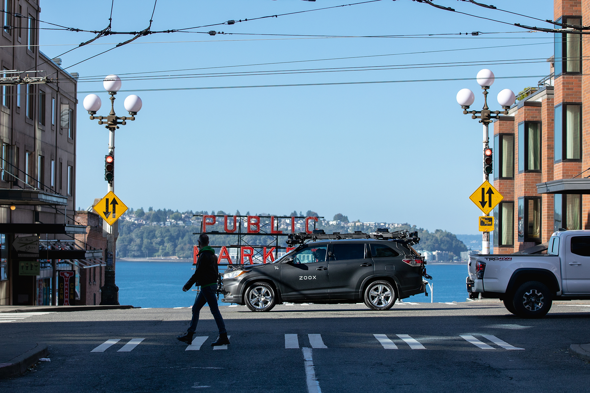 Zoox L3 autonomous vehicle driving in the Puget Sound region