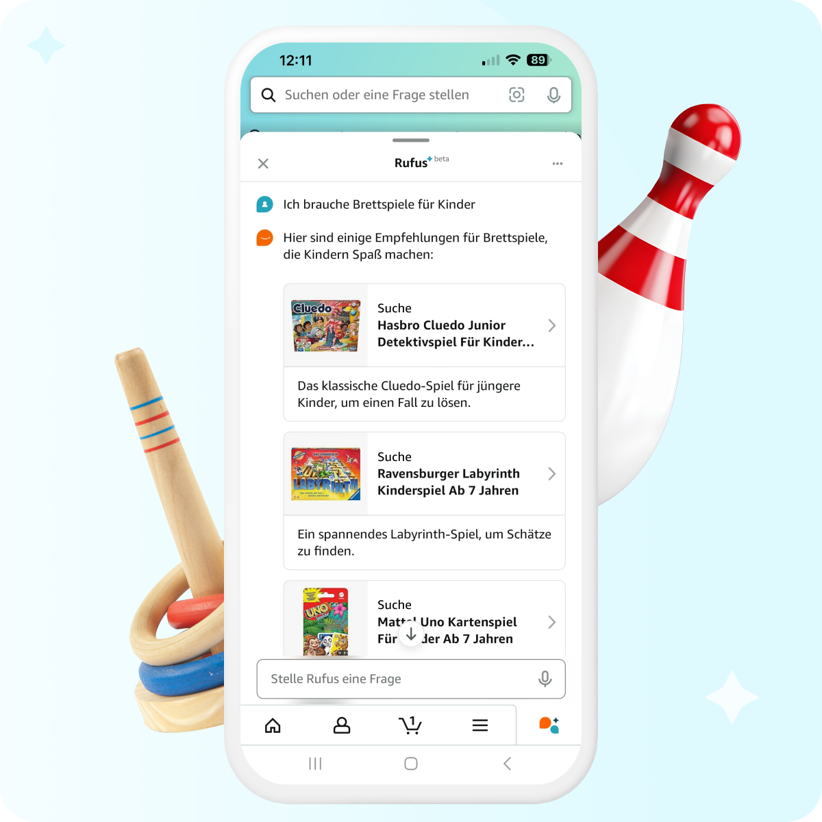 Ein Handymotiv mit Kinderspielzeug im Hintergrund. 