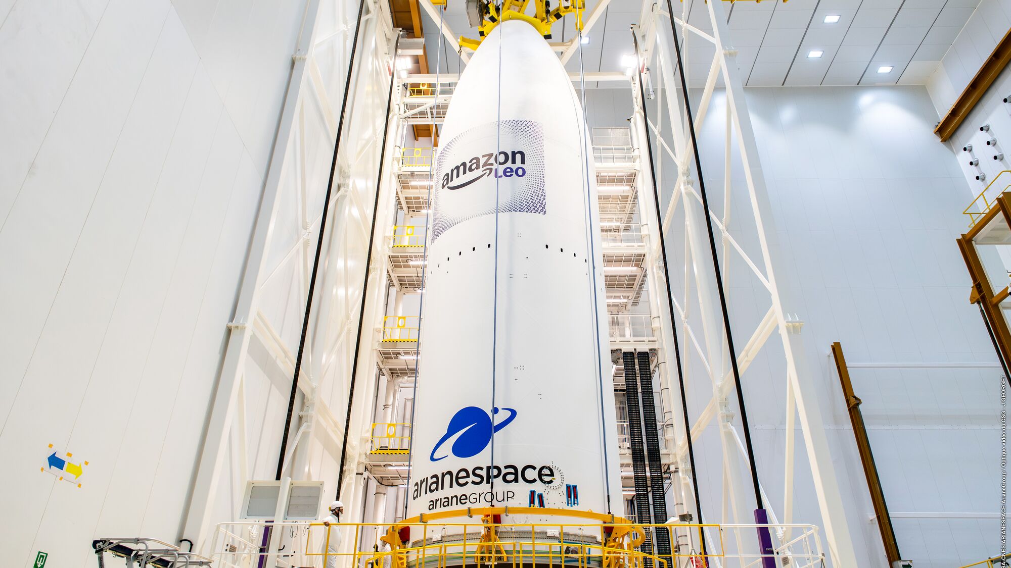 Amazon Leo satellite inside Arianespace rocket fairing