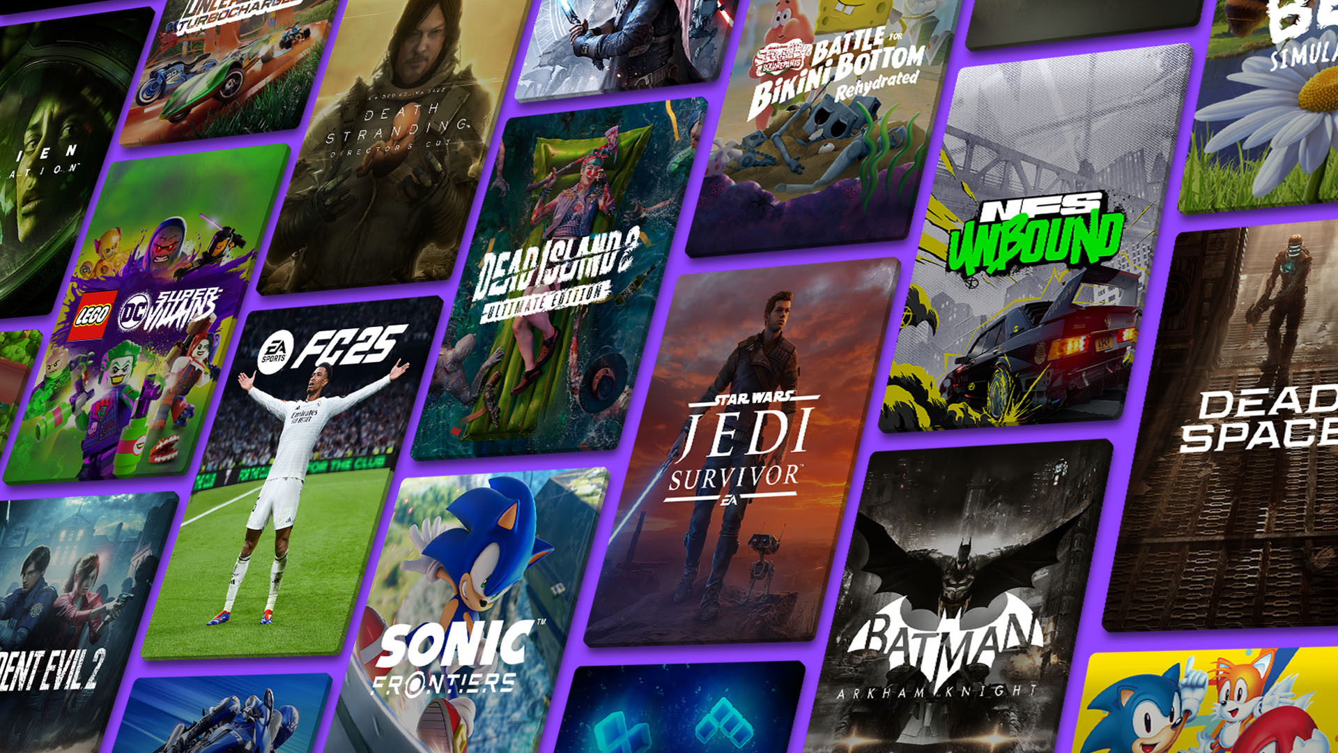 Collage of video game cover art including Star Wars, Batman, Sonic, and FIFA