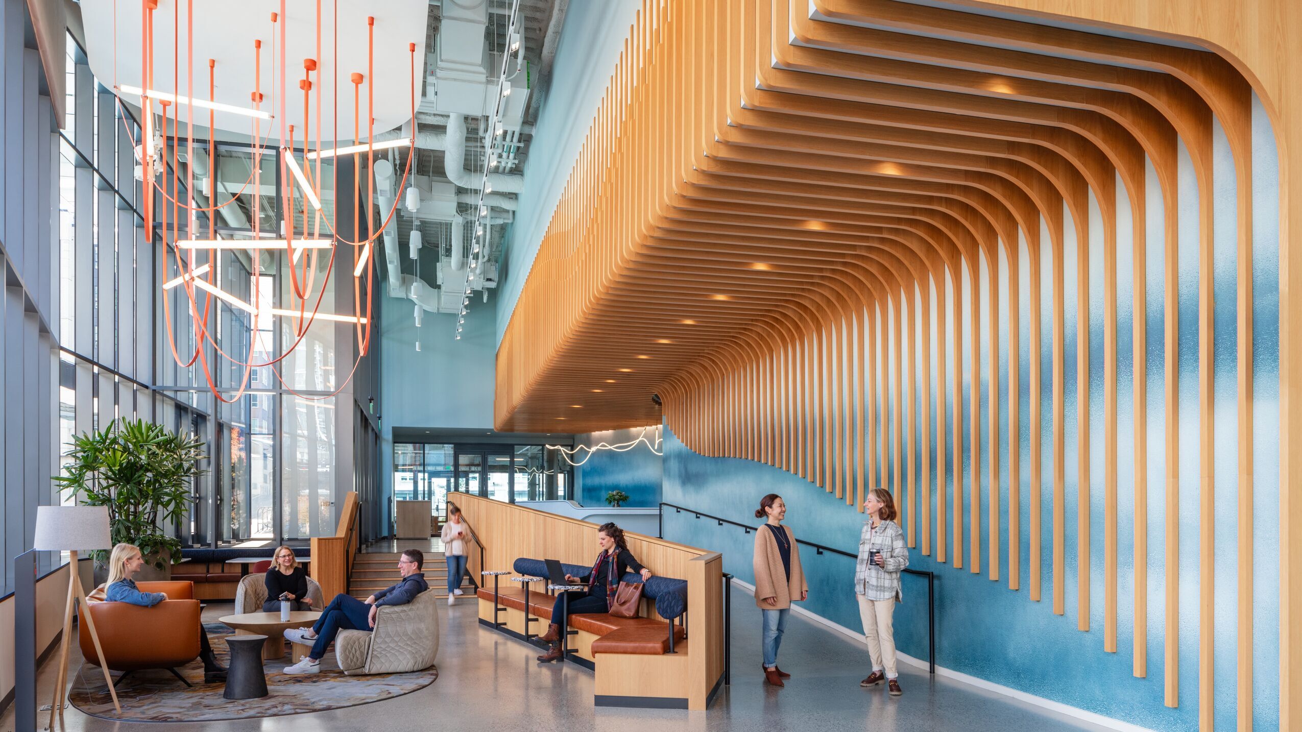 An image of the interior of Amazon's Dynamo building in Bellevue, Washington.