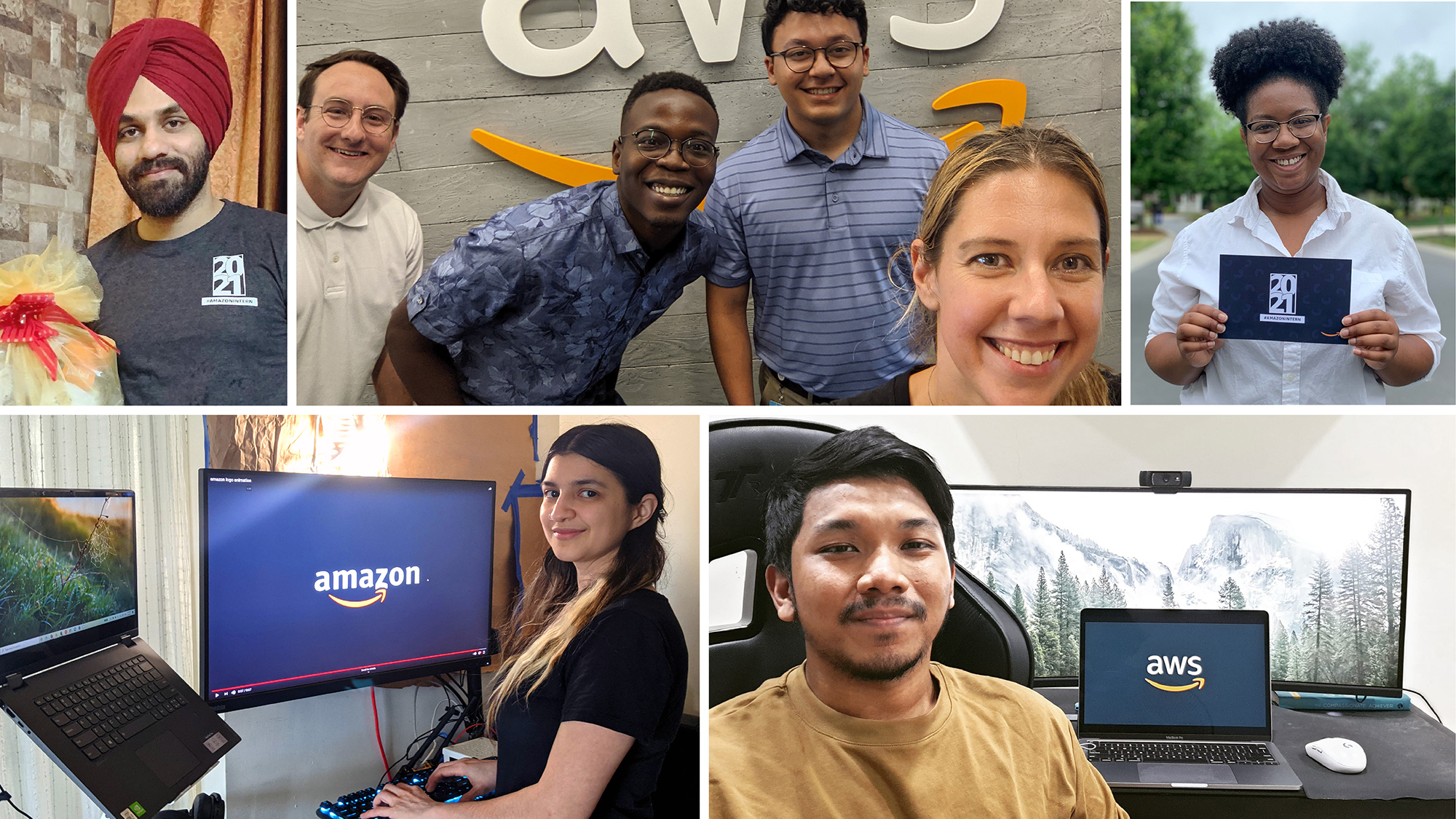 An image collage featuring photos of Amazon interns.  