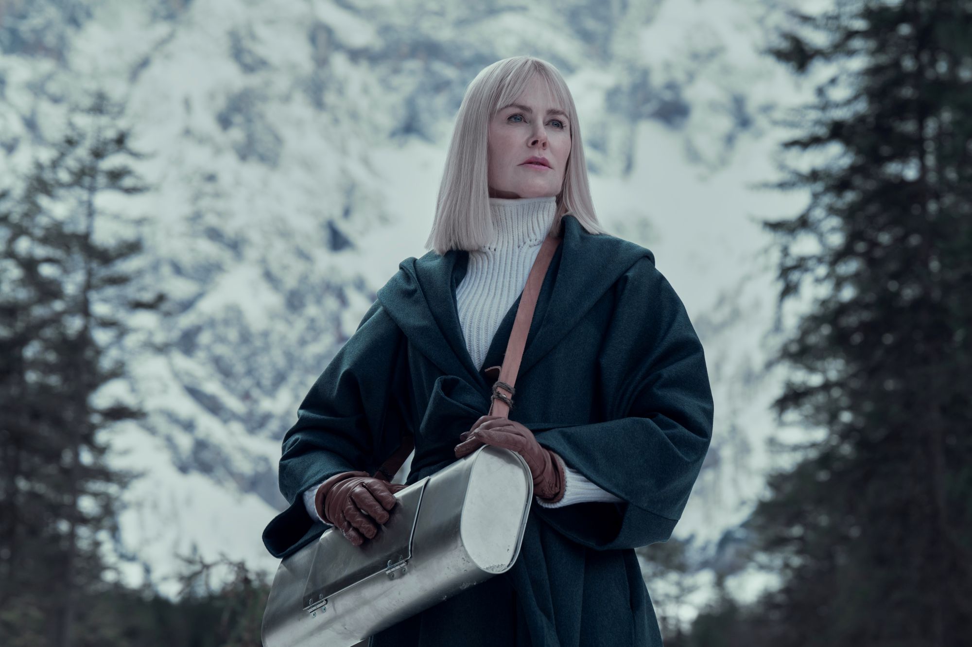 Nicole Kidman stands as Masha Dmitrichenko against a winter background in Nine Perfect Strangers season 2