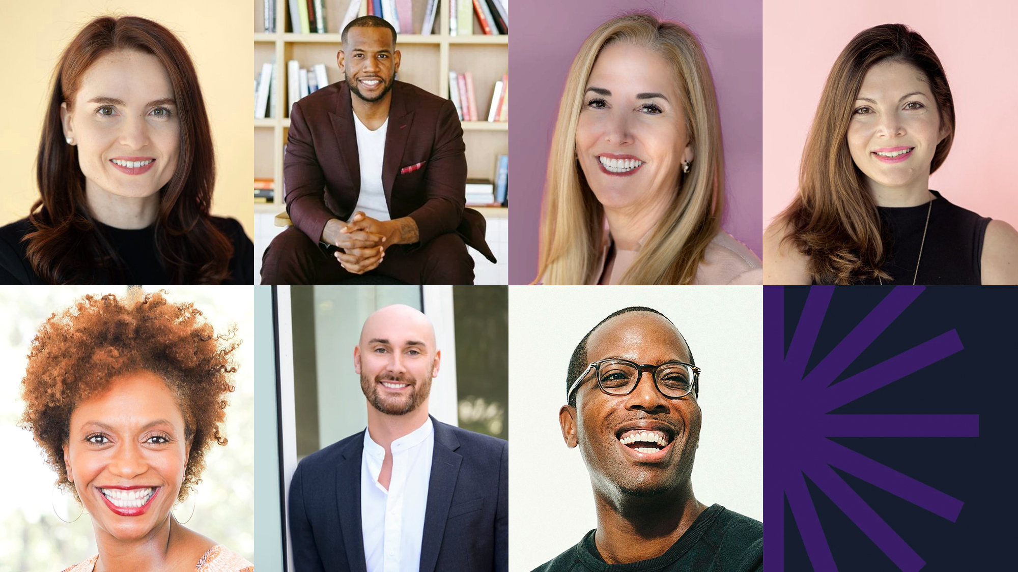 A collage of the headshots of seven startup founders.