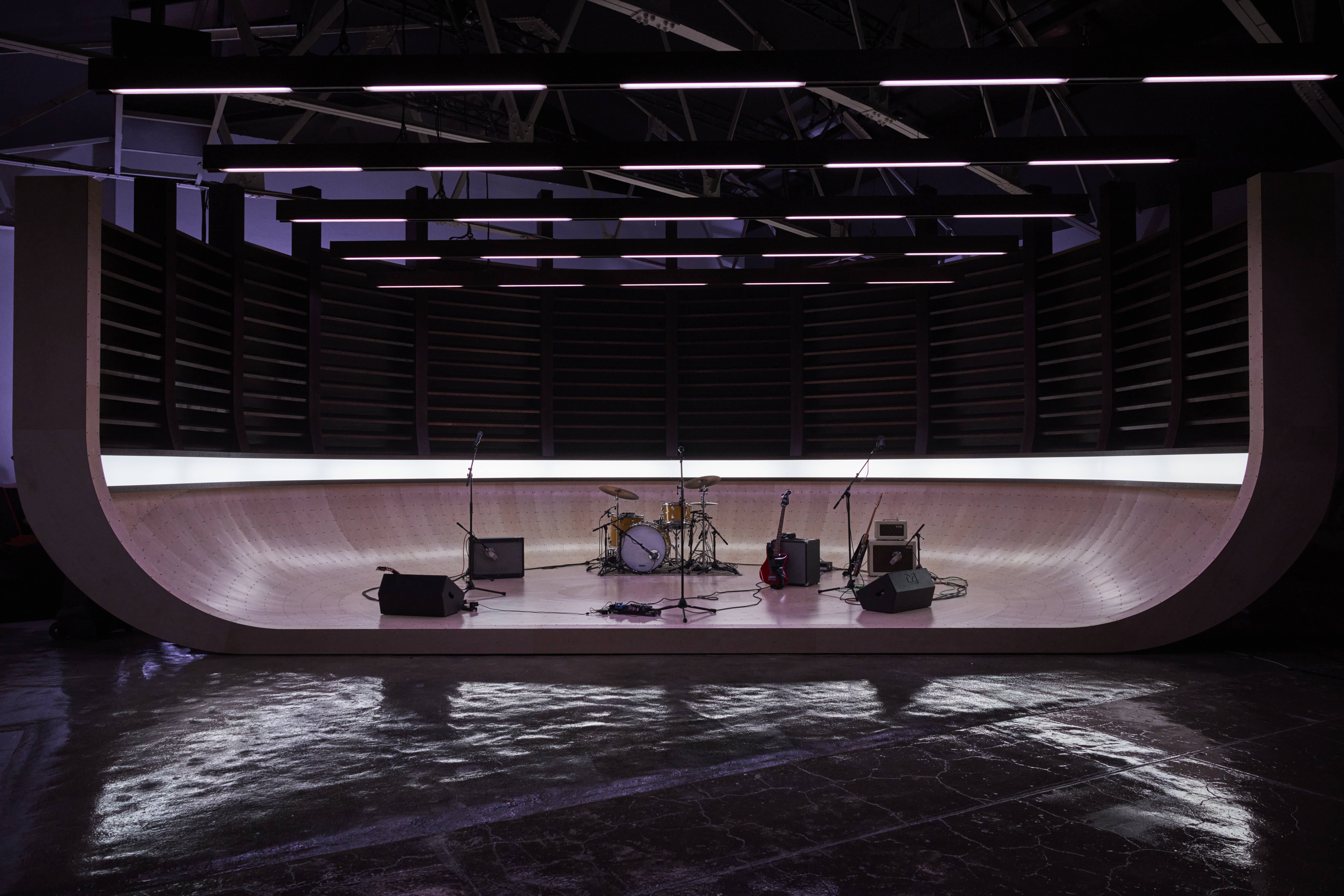 A band set up to play on-set