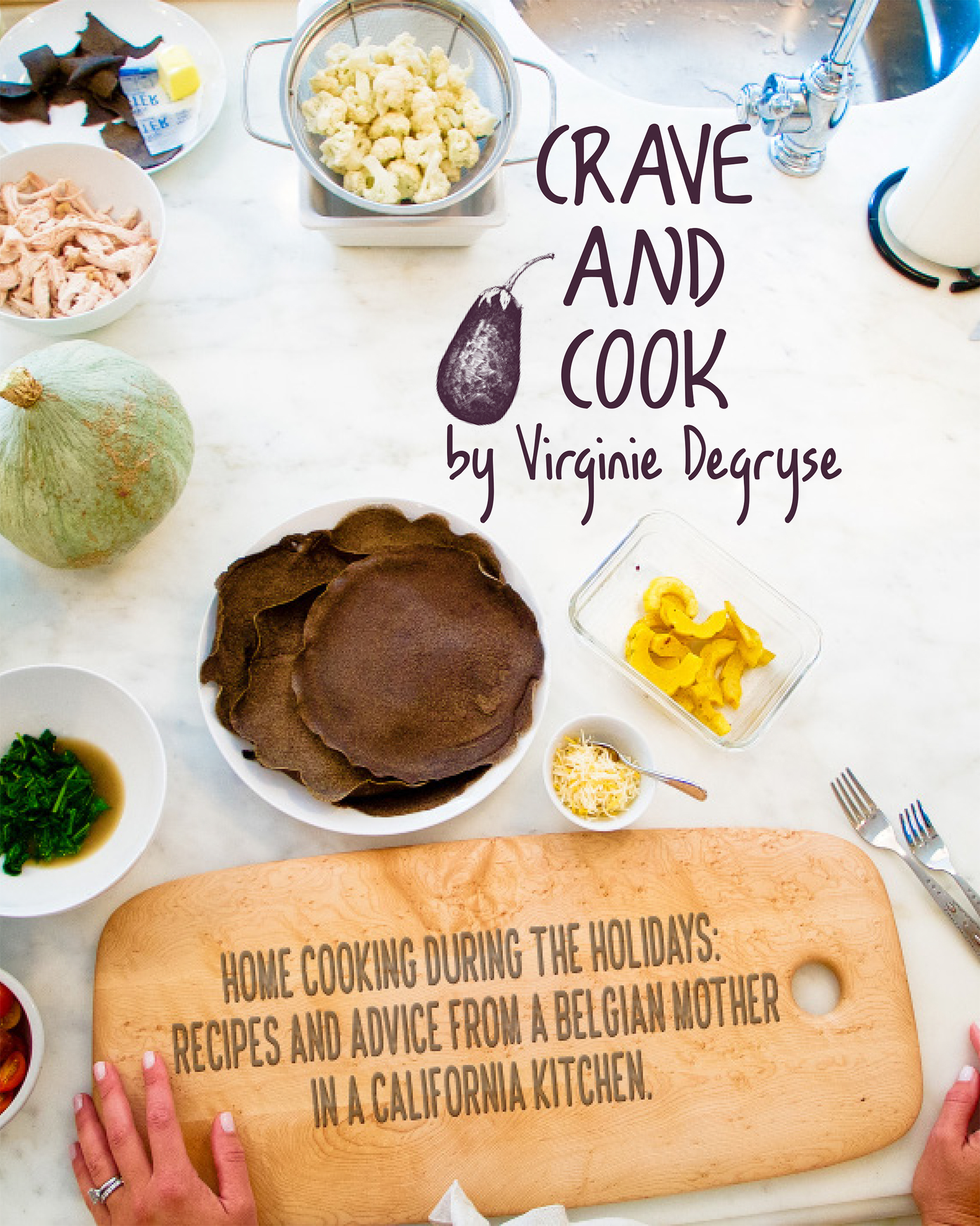 An image of the cover of the Crave and Cook holiday cookbook by Virginie Degryse.
