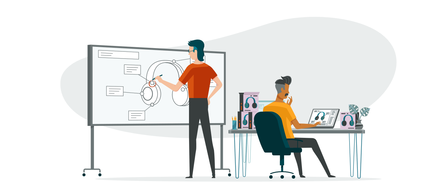An illustrated image of two people working on a report.
