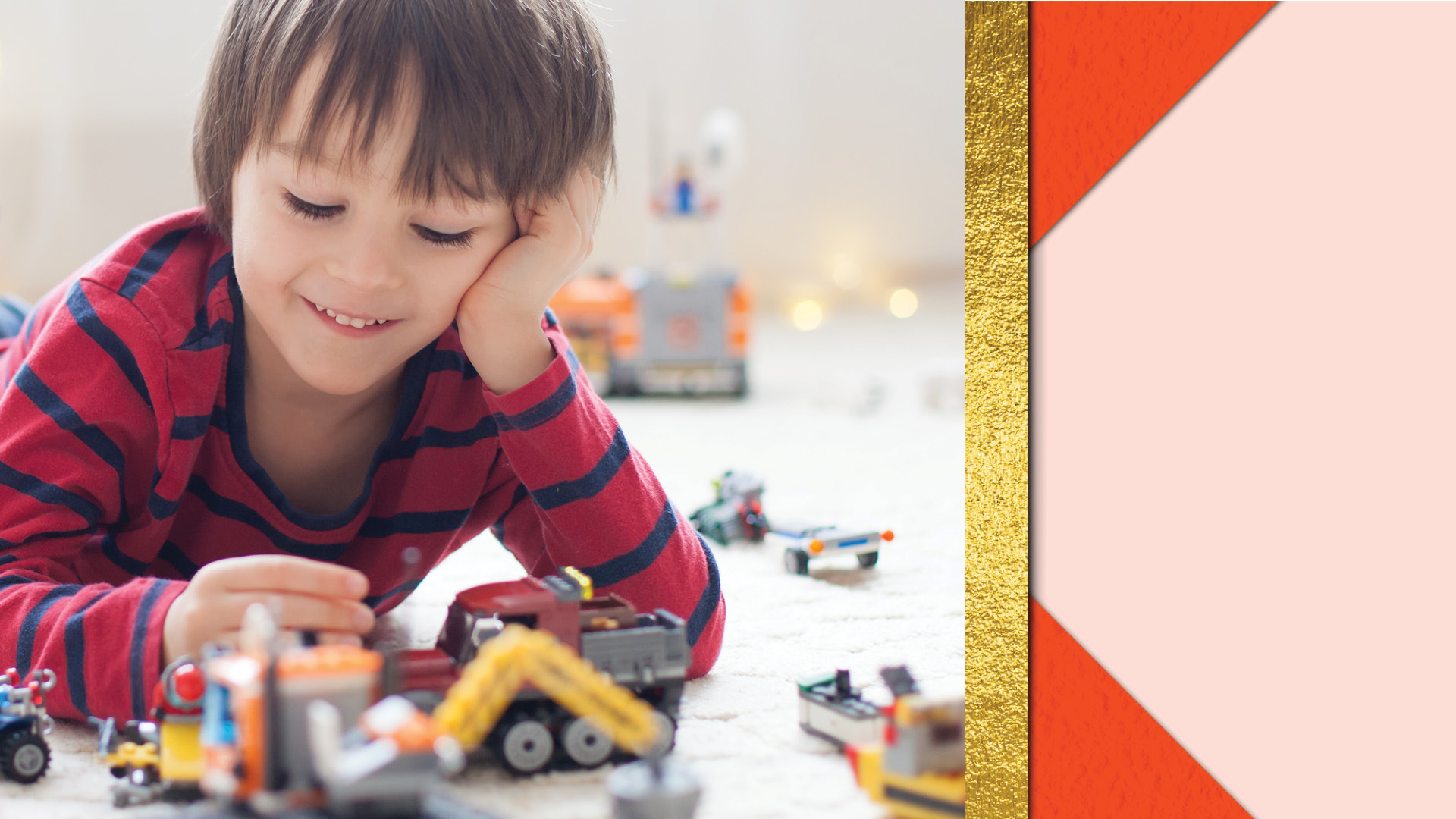 An image of a young boy playing with toy figurines on the floor.