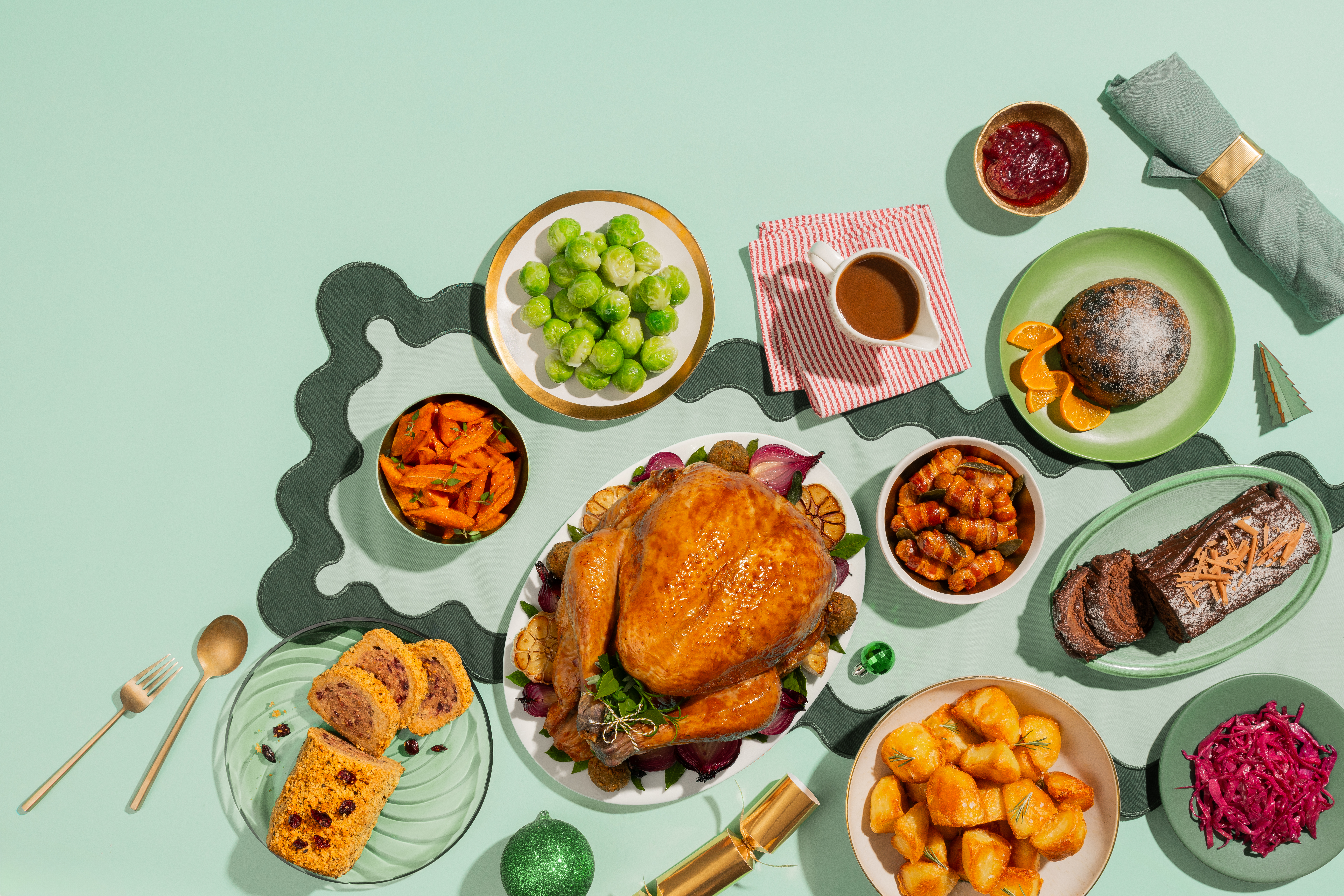 A Christmas spread featuring food available on Amazon Fresh