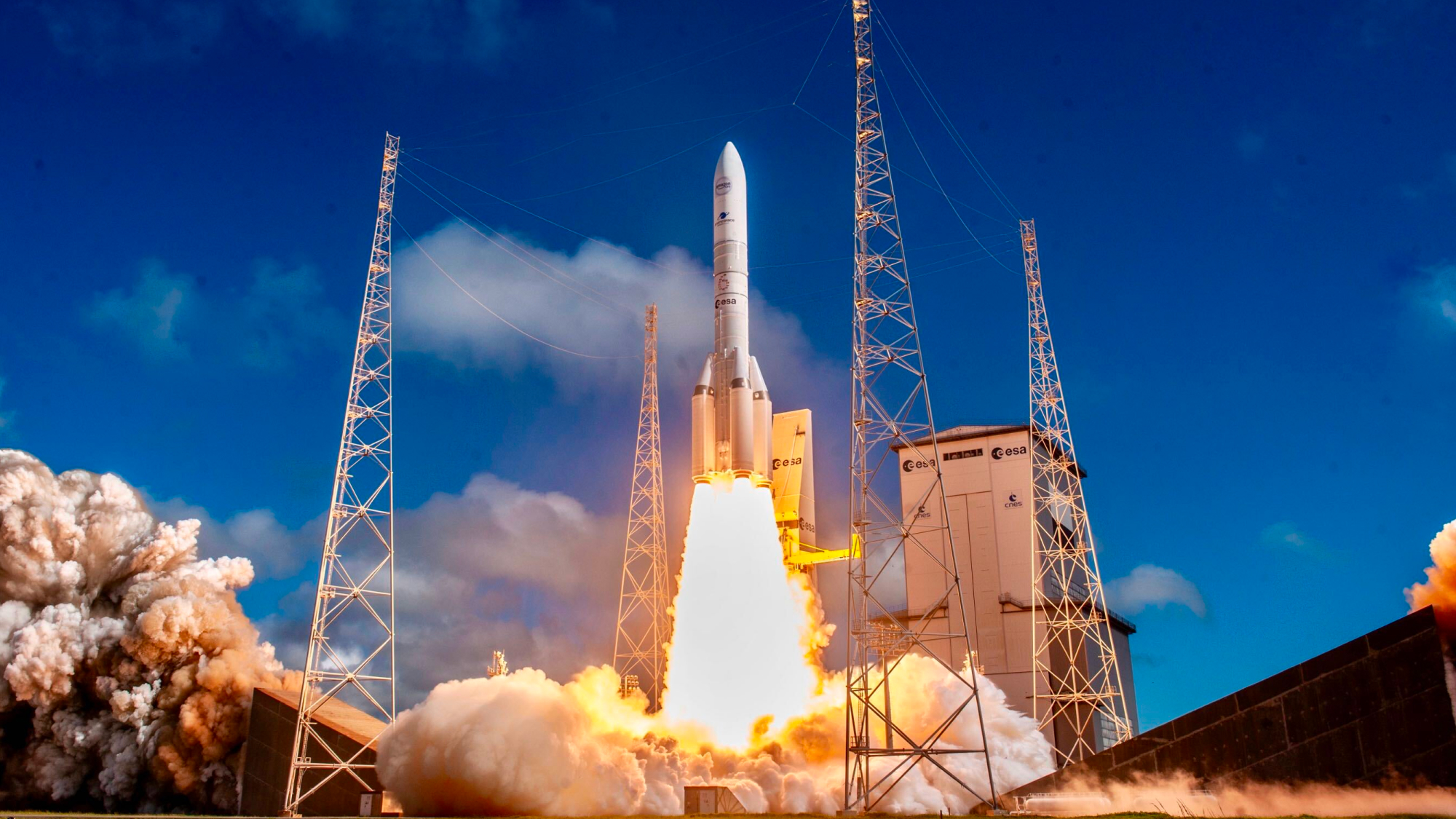 A satellite's rocket-powered launching