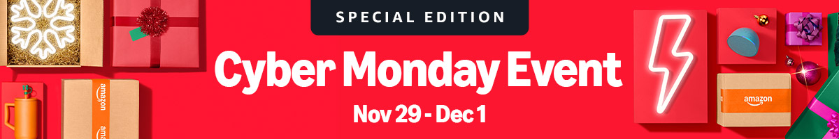 Cyber Monday event banner with dates.