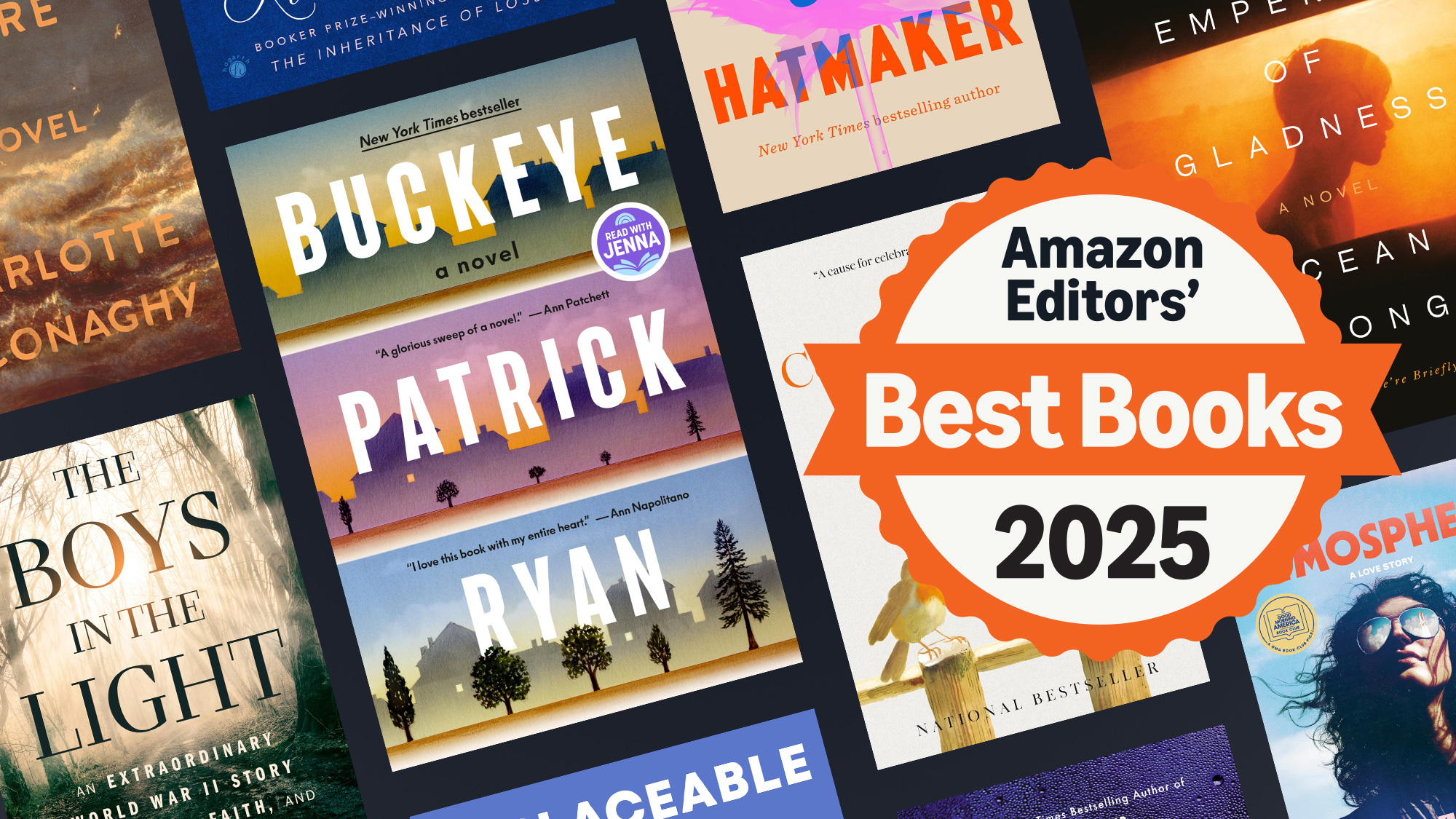Amazon Editors' Best Books 2025 selection featuring various book covers