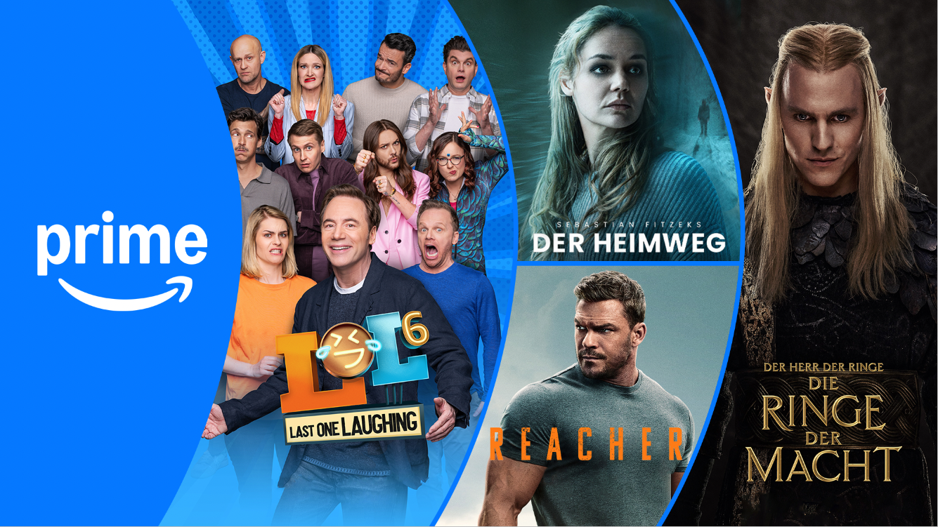 Ein Werbebild mit verschiedenen Serien und Filme bei Prime Video. 