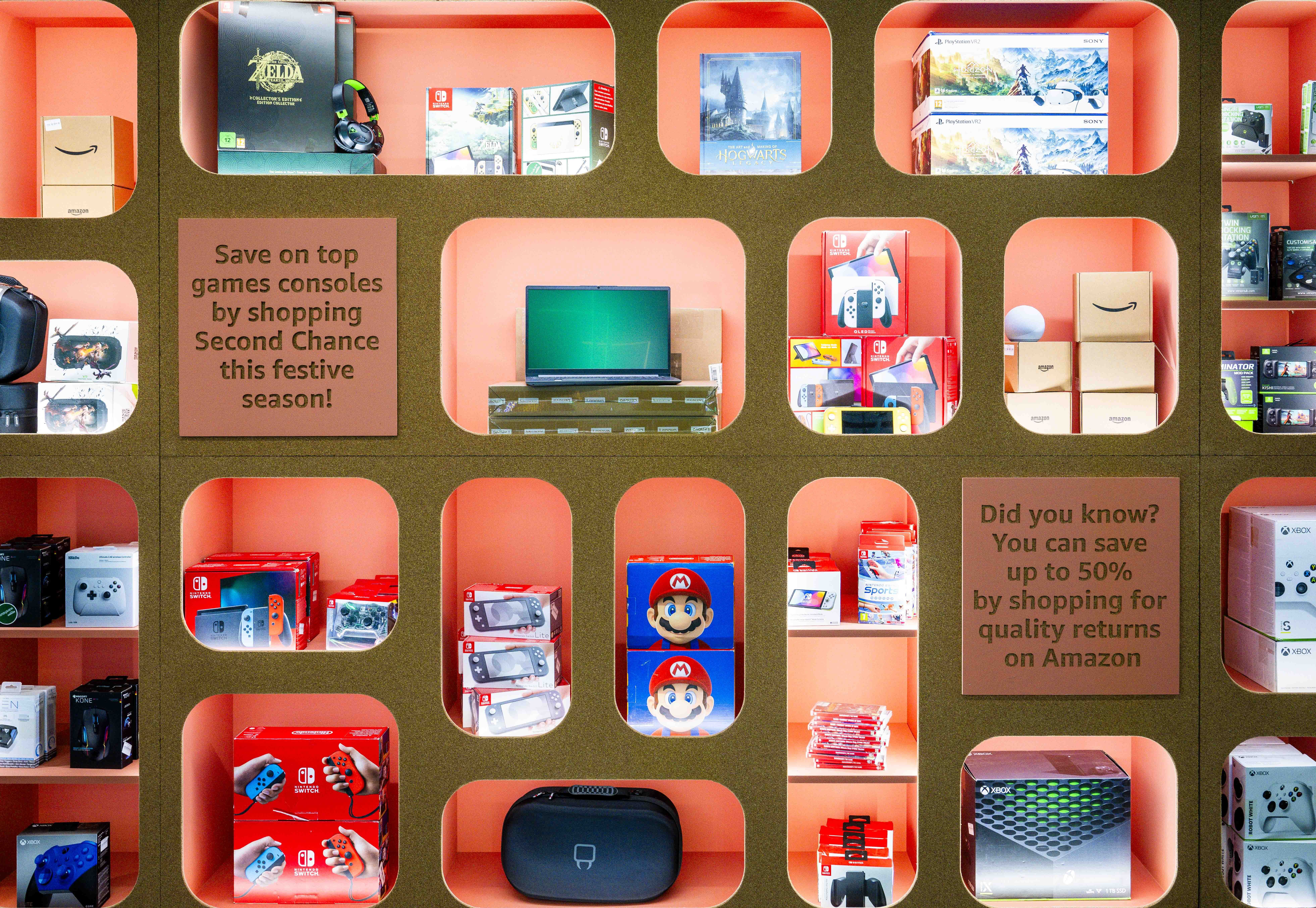 Items on display at the Amazon Second Chance Store in London