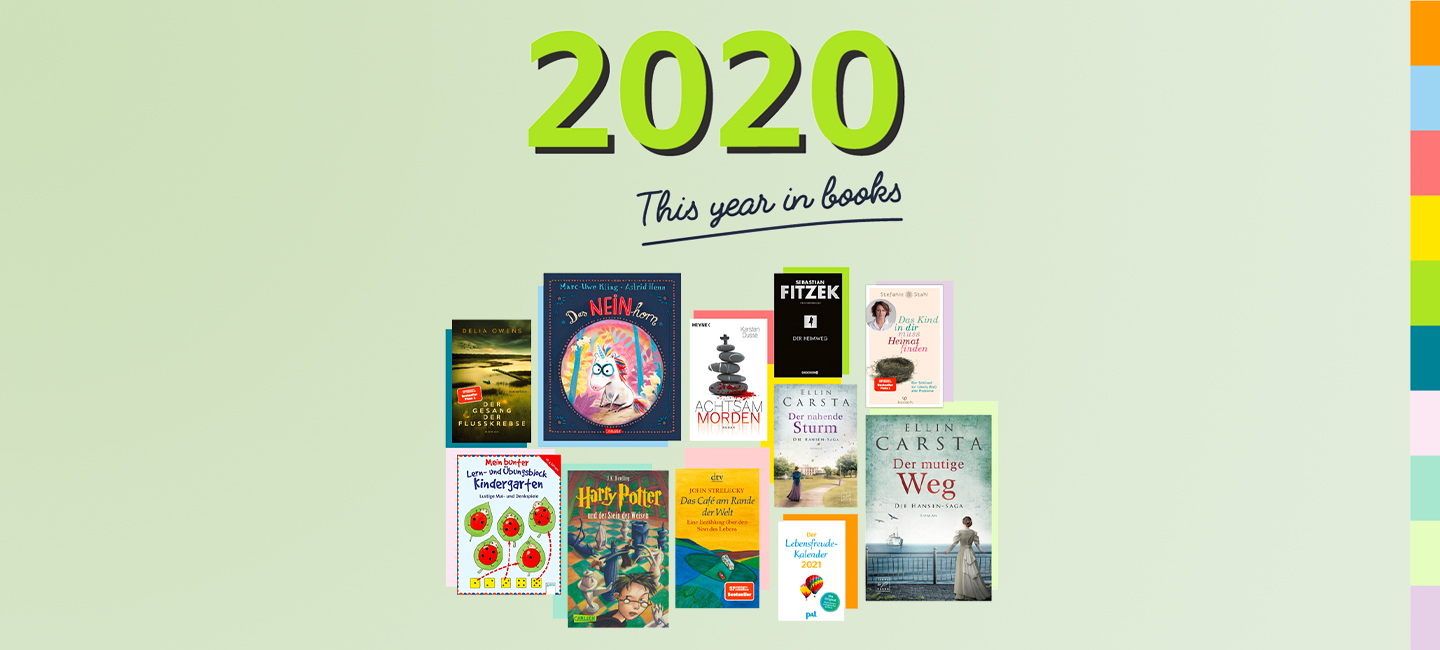 Die Grafik zeigt Buchcover von Buchtiteln aus dem Text sowie den Schriftzug This Year in Books.