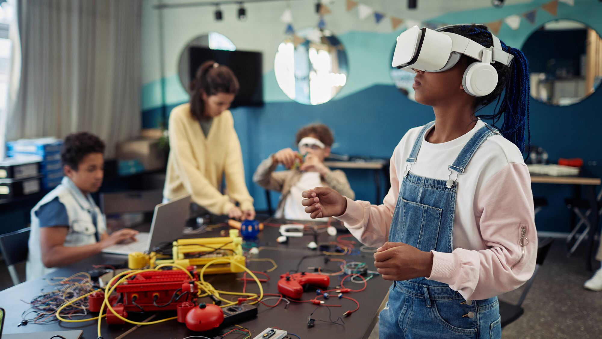 Hands-on STEM learning with VR headsets and circuitry
