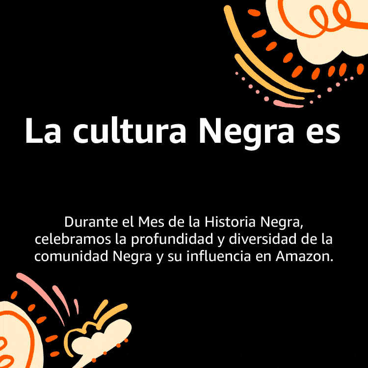 Una infografía que ilustra Mes de la Historia Negra informacion, mostrando cómo Amazon está apoyando a clientes, empleados y comunidades.