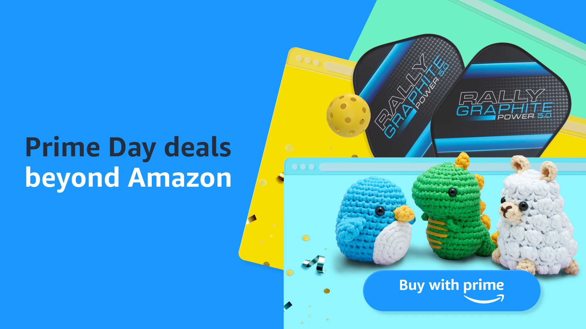 Graphic image stating "Prime Day deals beyond Amazon" while showing images of the Woobles.