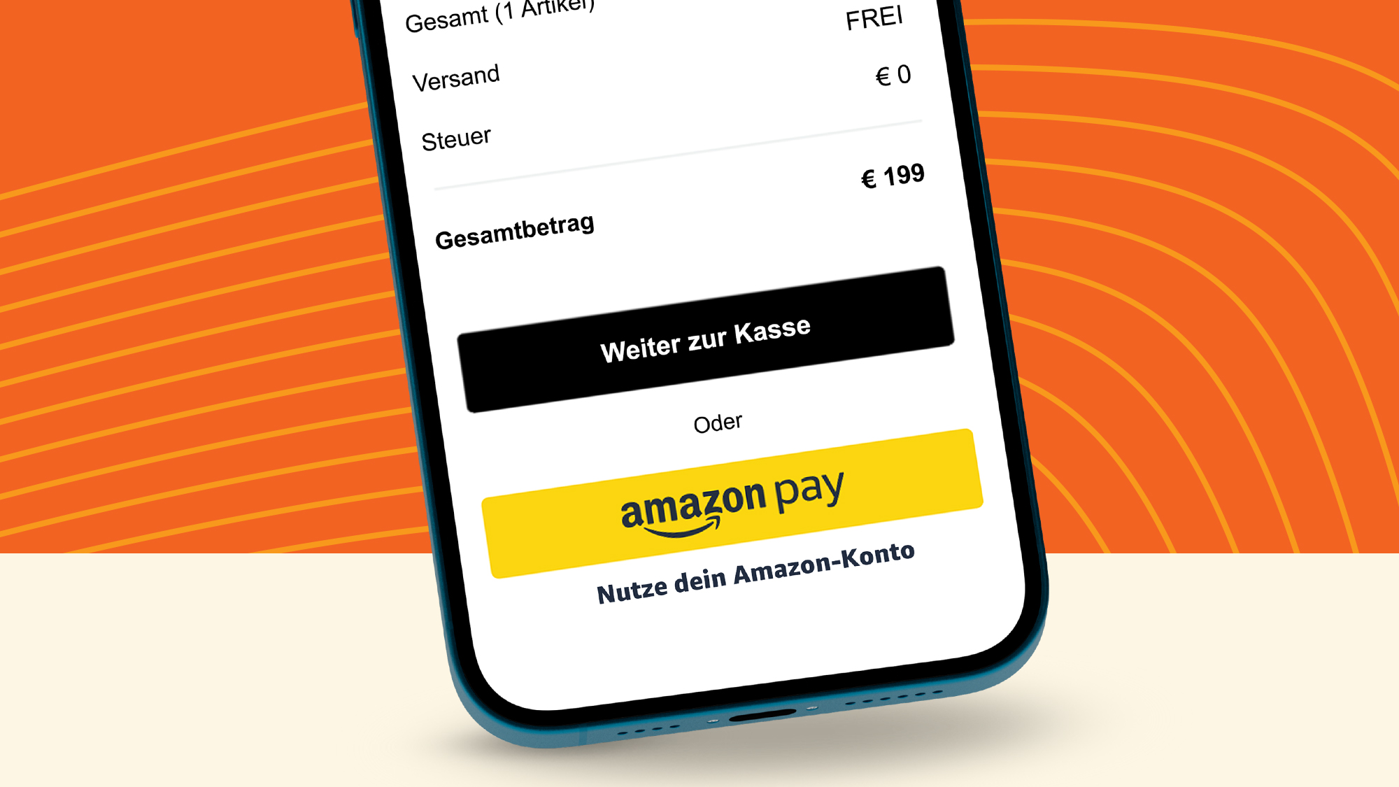 Ein Handy mit dem Amazon Pay-Button. 
