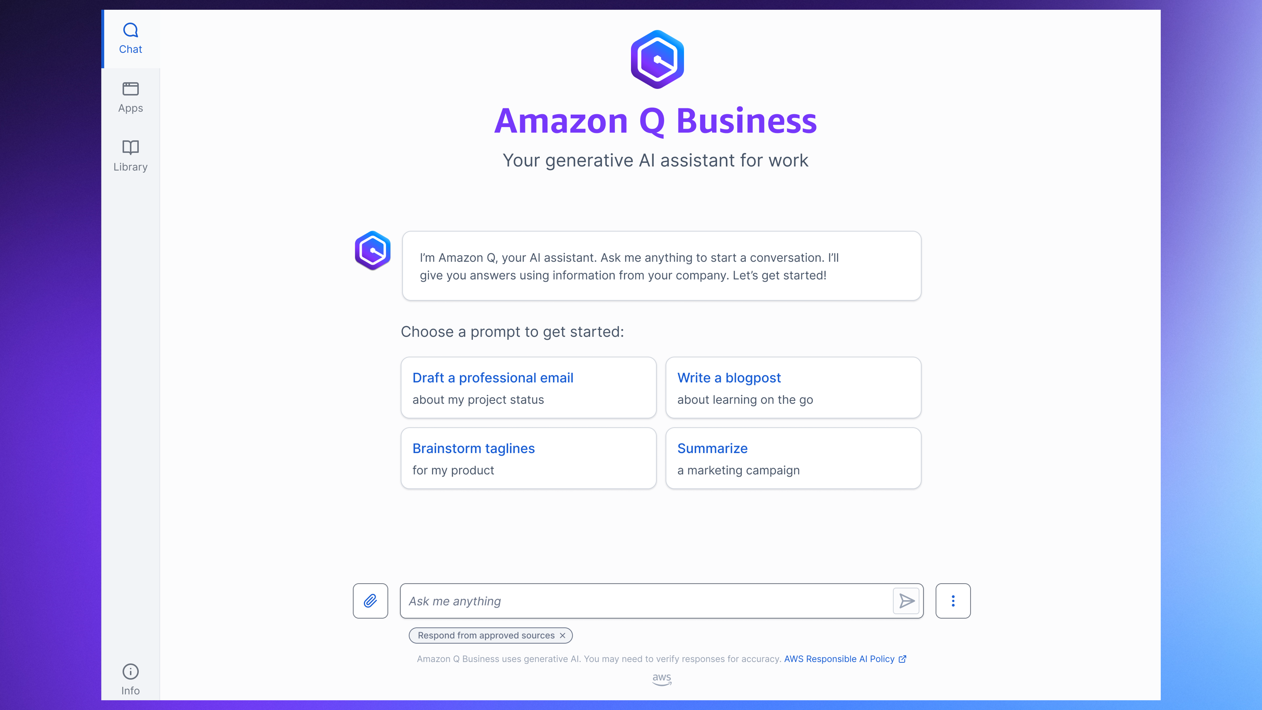 A screenshot of Amazon Q Business 