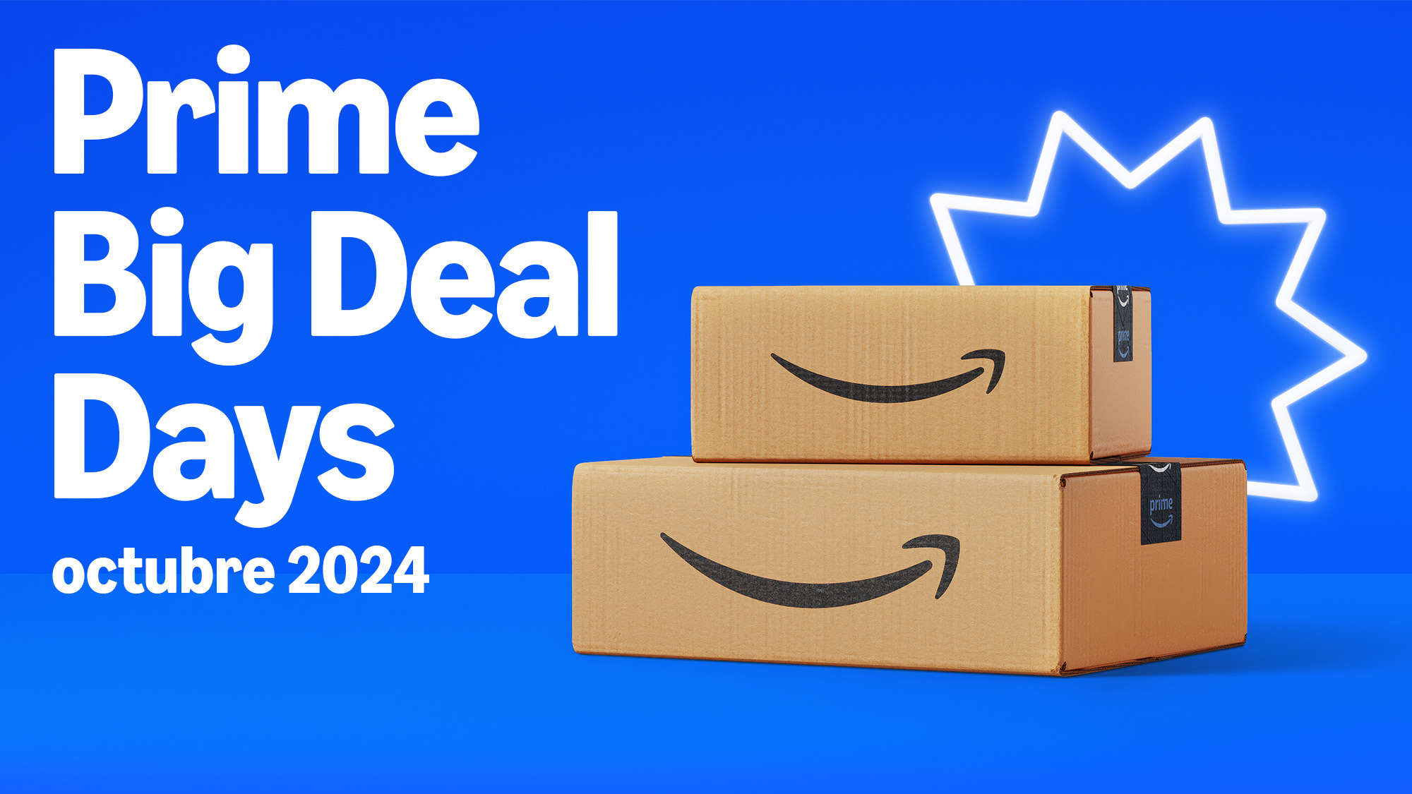 Prime Big Deal Days octubre 2024 with Amazon smile logo boxes