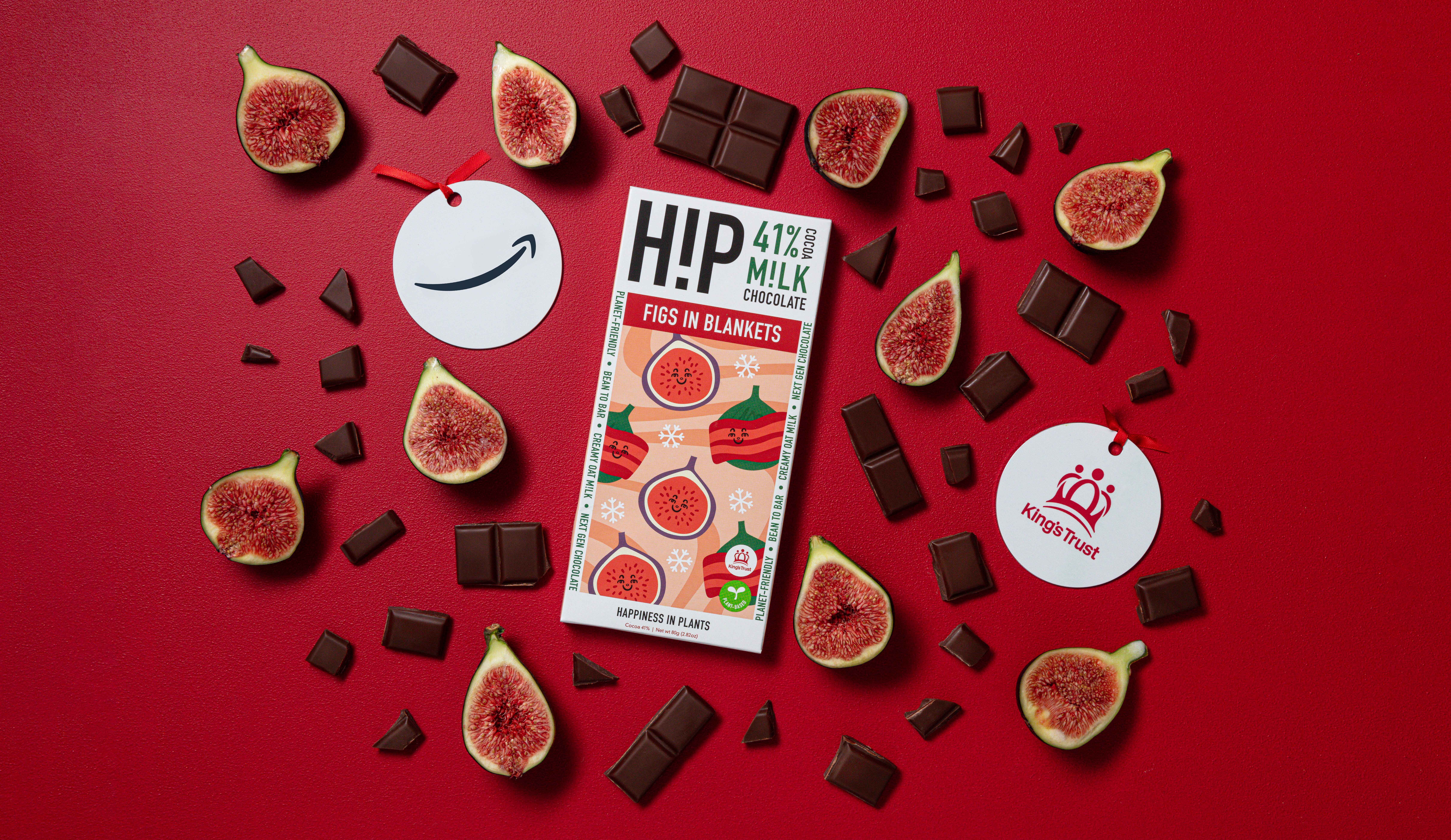 H!P's new festive flavour of oat milk chocolate, Figs In Blankets, exclusive to Amazon