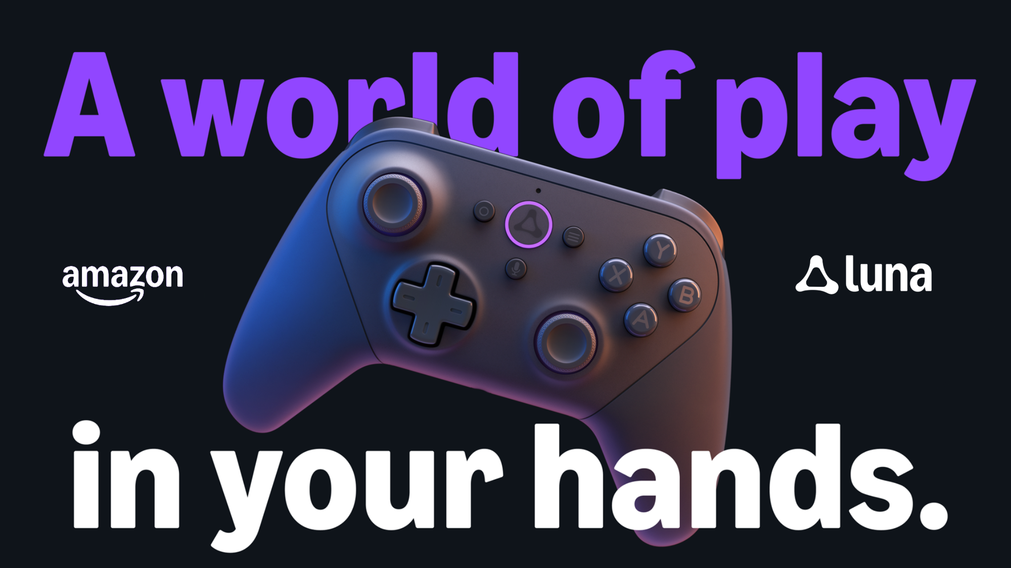 AmazonLuna controller against a black background surrounded by Amazon and Luna branding and slogan.