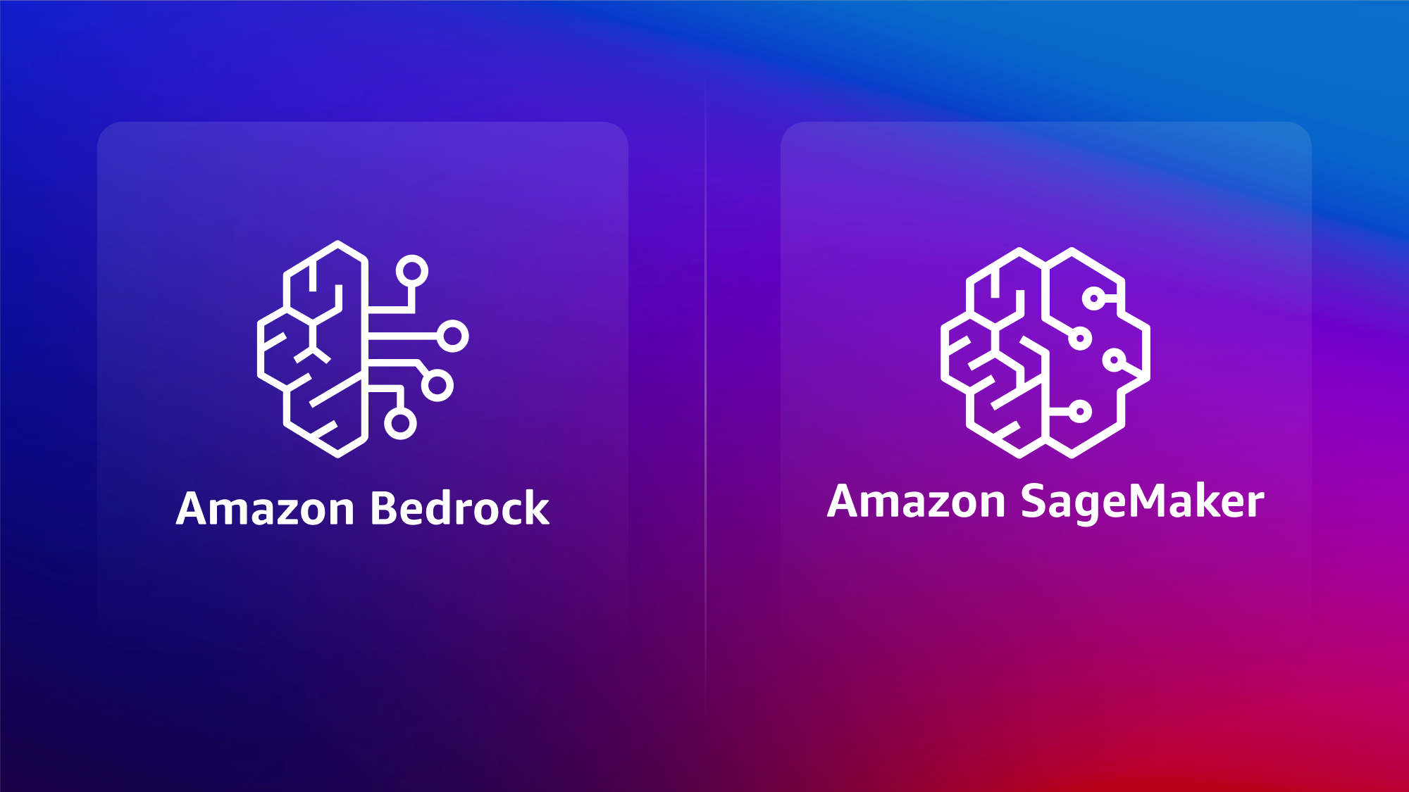 Logos of Amazon Bedrock and Amazon SageMaker on vibrant gradient background

