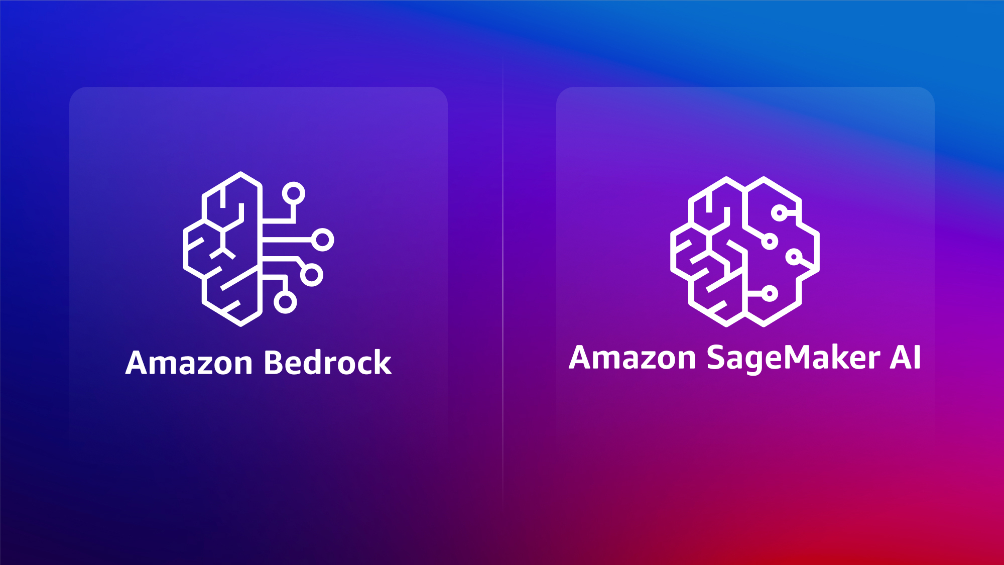 Logos of Amazon Bedrock and Amazon SageMaker AI on vibrant gradient background.