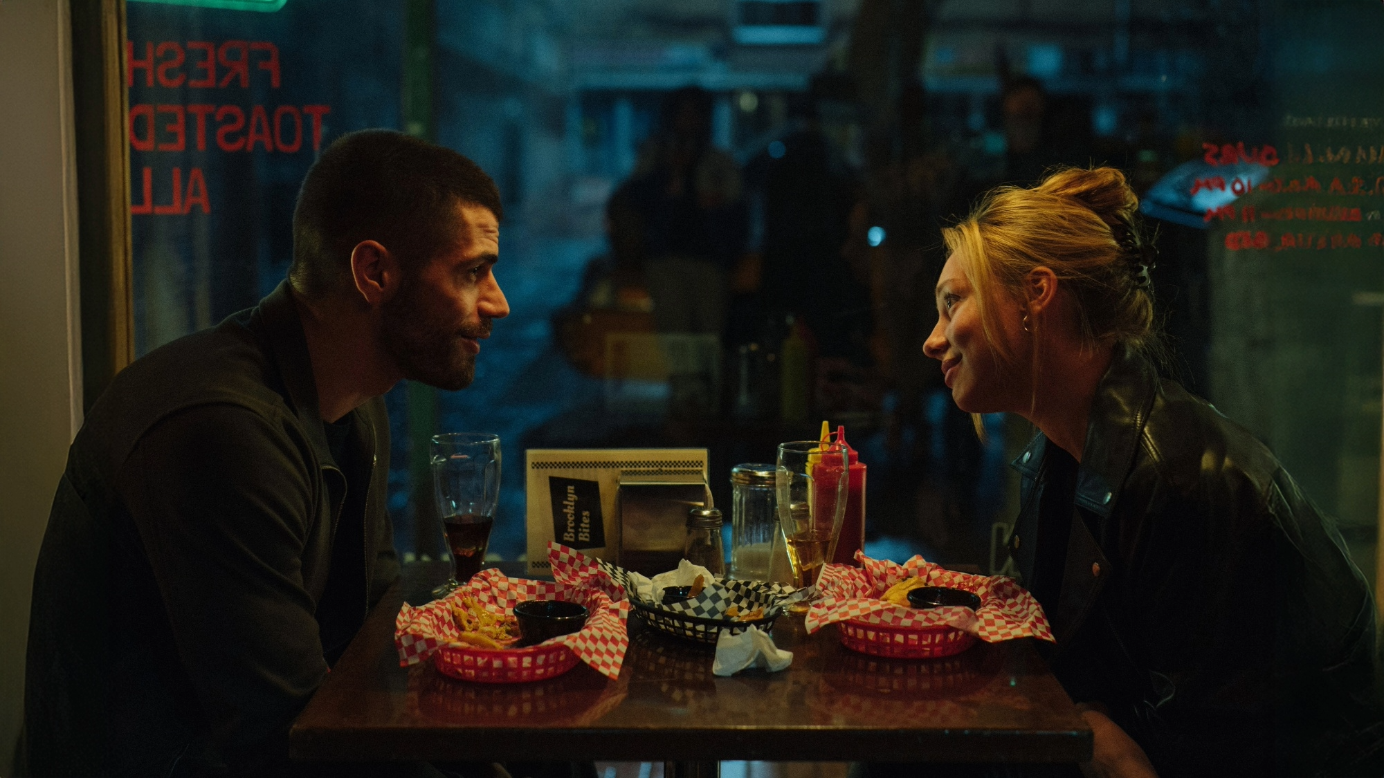 Ester Expósito and Hugo Diego García eating late night tacos at a diner in Marfil, also known as Drawn Together, on Prime Video