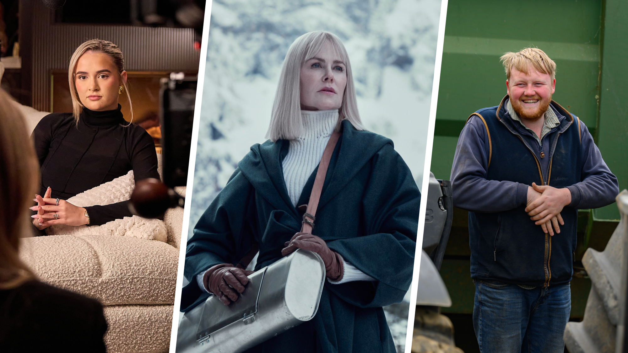 Three actors in different scenes from a TV series or film