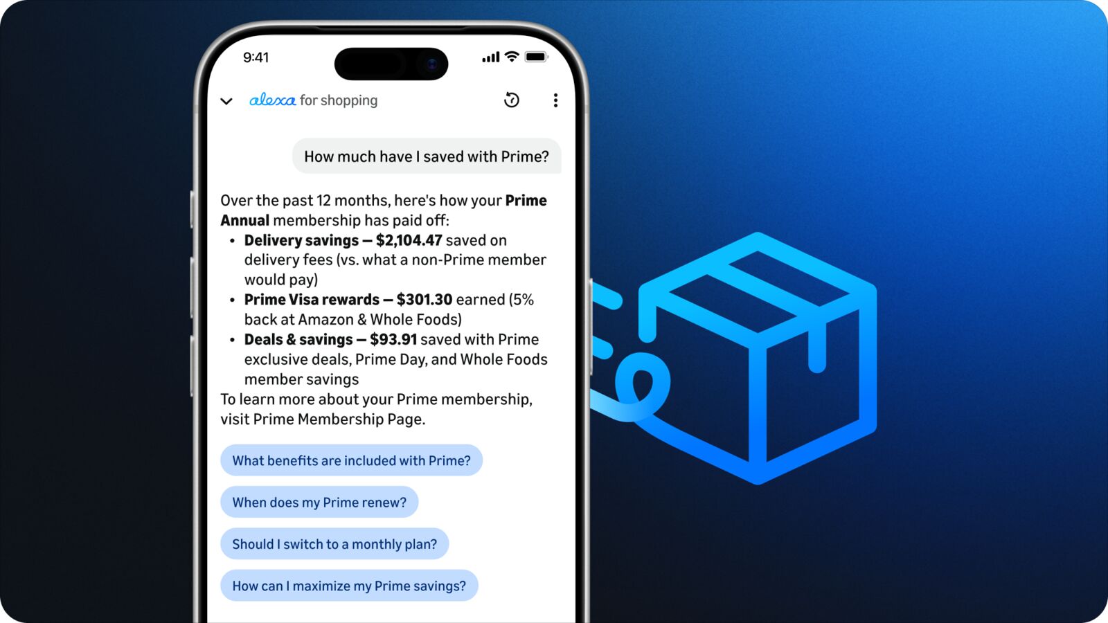 Demonstração oficial do Alexa for Shopping consultando benefícios do Prime nos Estados Unidos