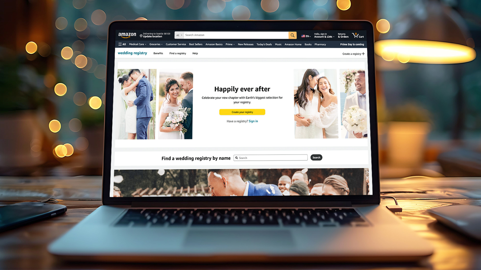 Laptop opened on Amazon.com on the Wedding Registry Page