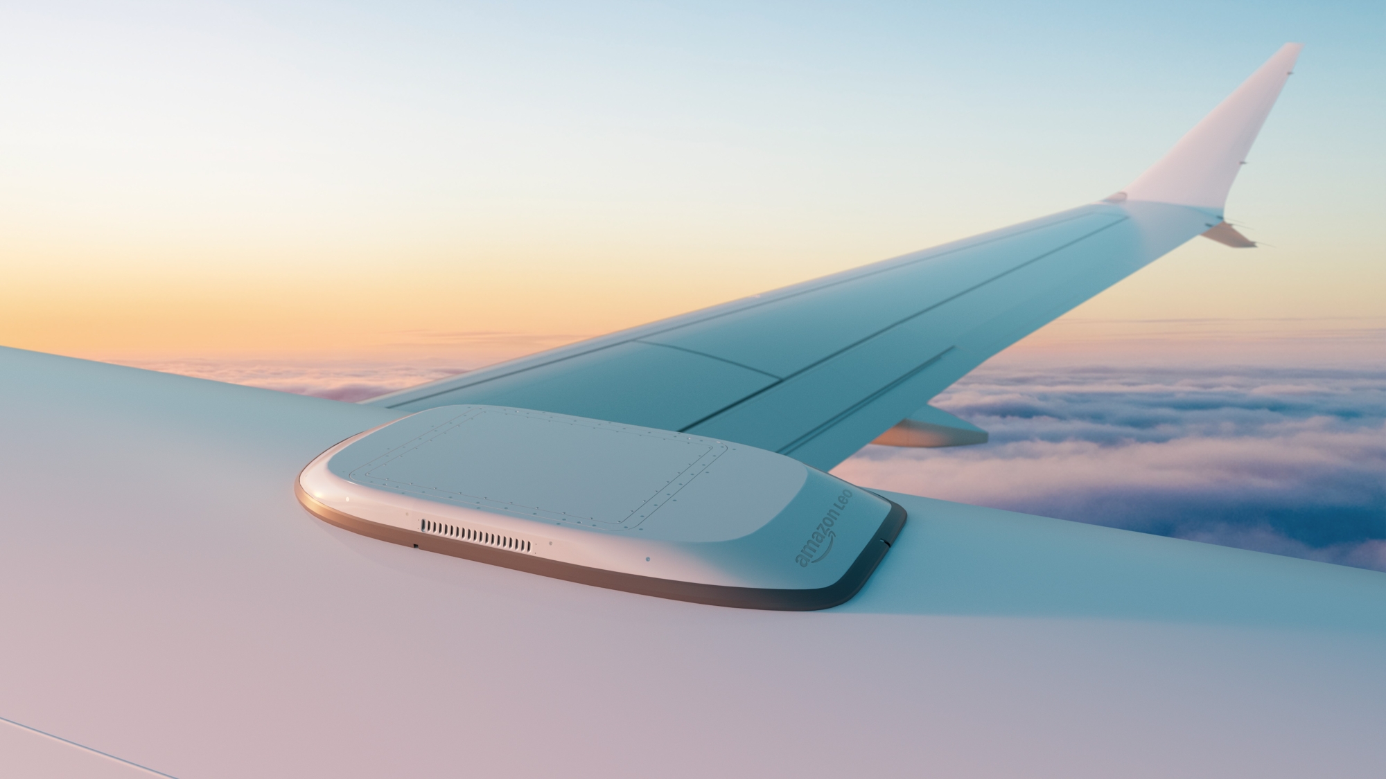 Amazon Leo commercial aviation antenna on an airplane in flight