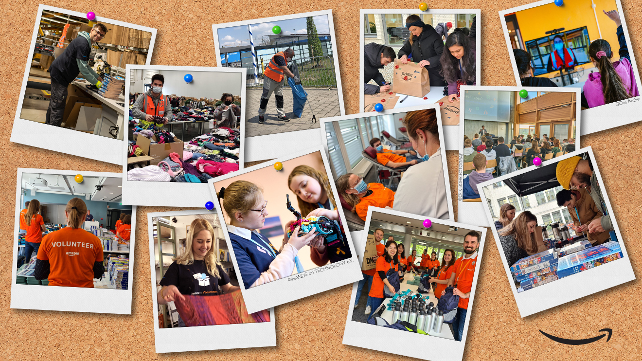 Bildercollage von Amazons Spendenaktionen