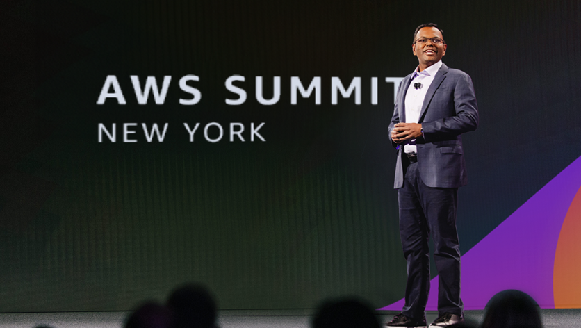 Swami Sivasubramanian on stage at AWS Summit New York