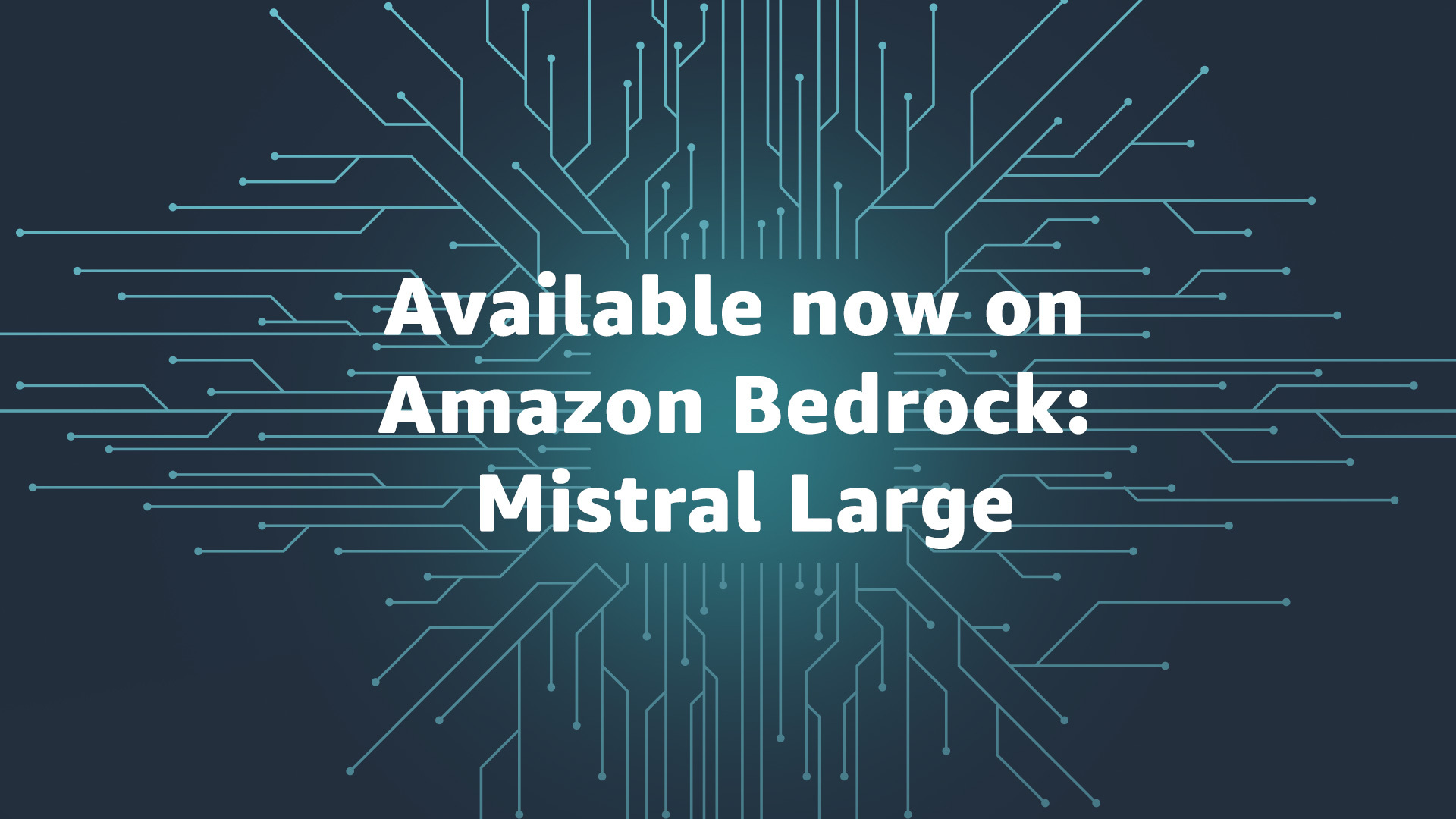 A graphic that states, "Available now on Amazon Bedrock: Mistral Large". 