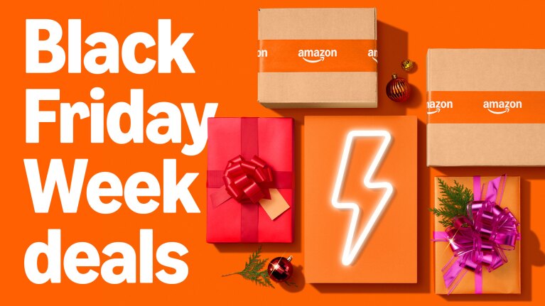 Black Friday Week deals banner with Amazon boxes and gift packages